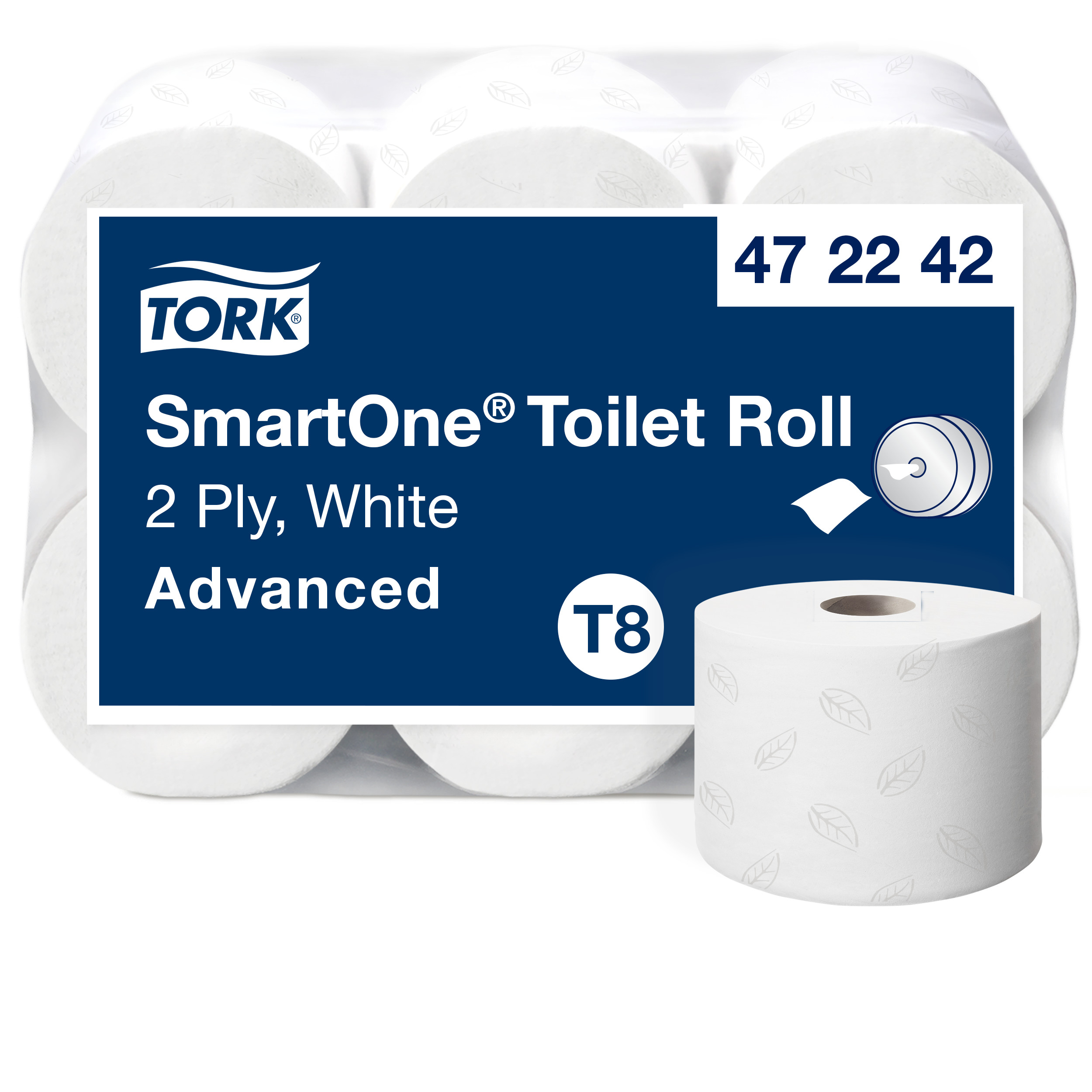 Toiletpapir, Centertræk, 2 lag, 6 ruller, Tork Advanced SmartOne T8