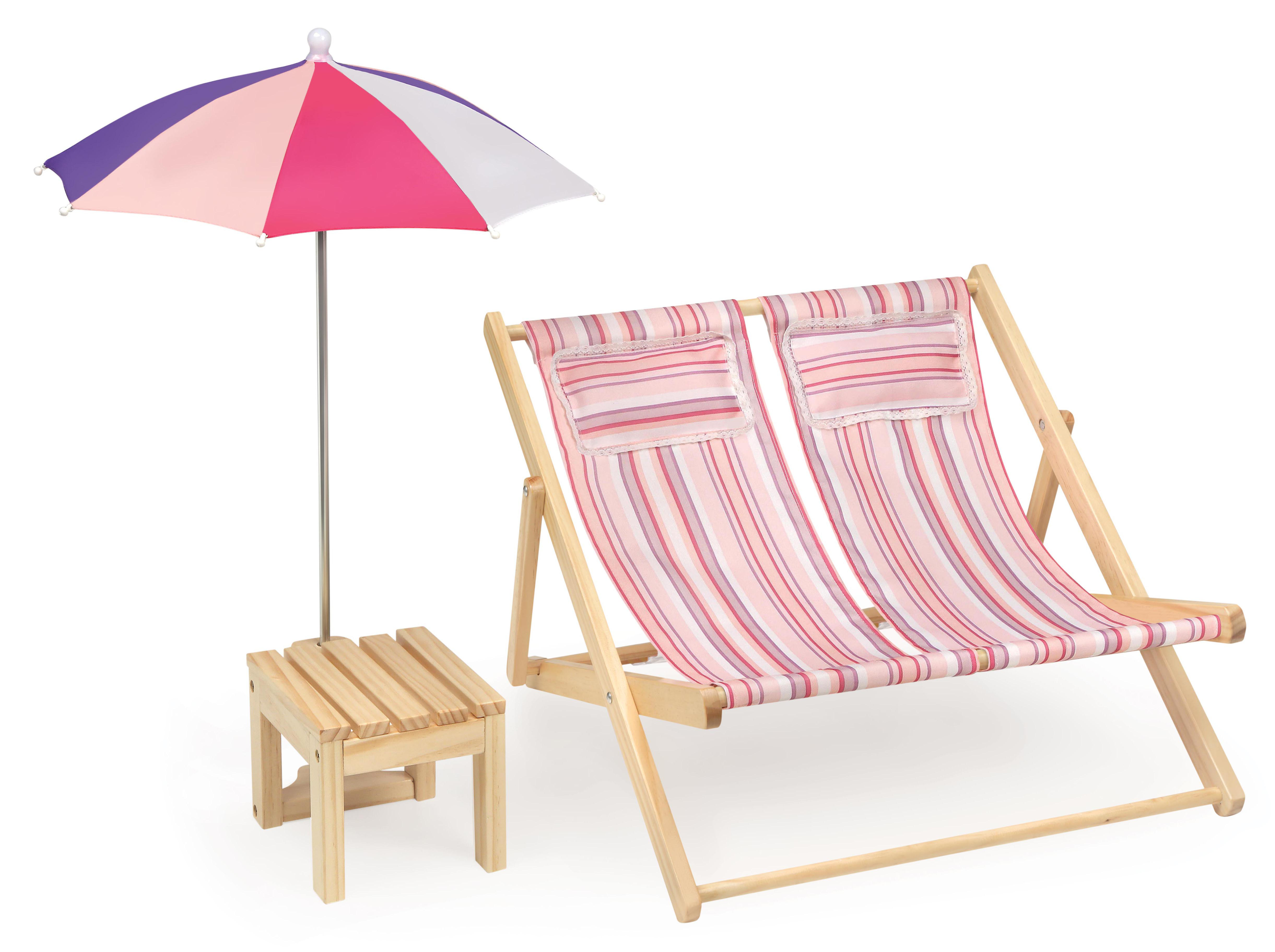 Double Doll Beach Chair with Table and Umbrella - Summer Stripes