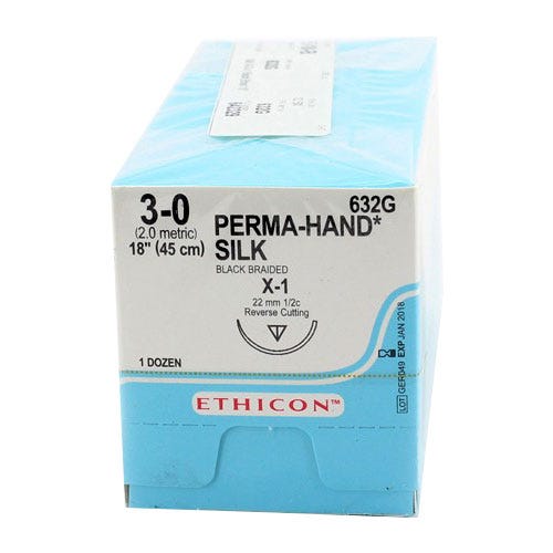 PERMA-HAND® Silk Black Braided Sutures, 3-0, X-1, Reverse Cutting, 18" - 12/Box