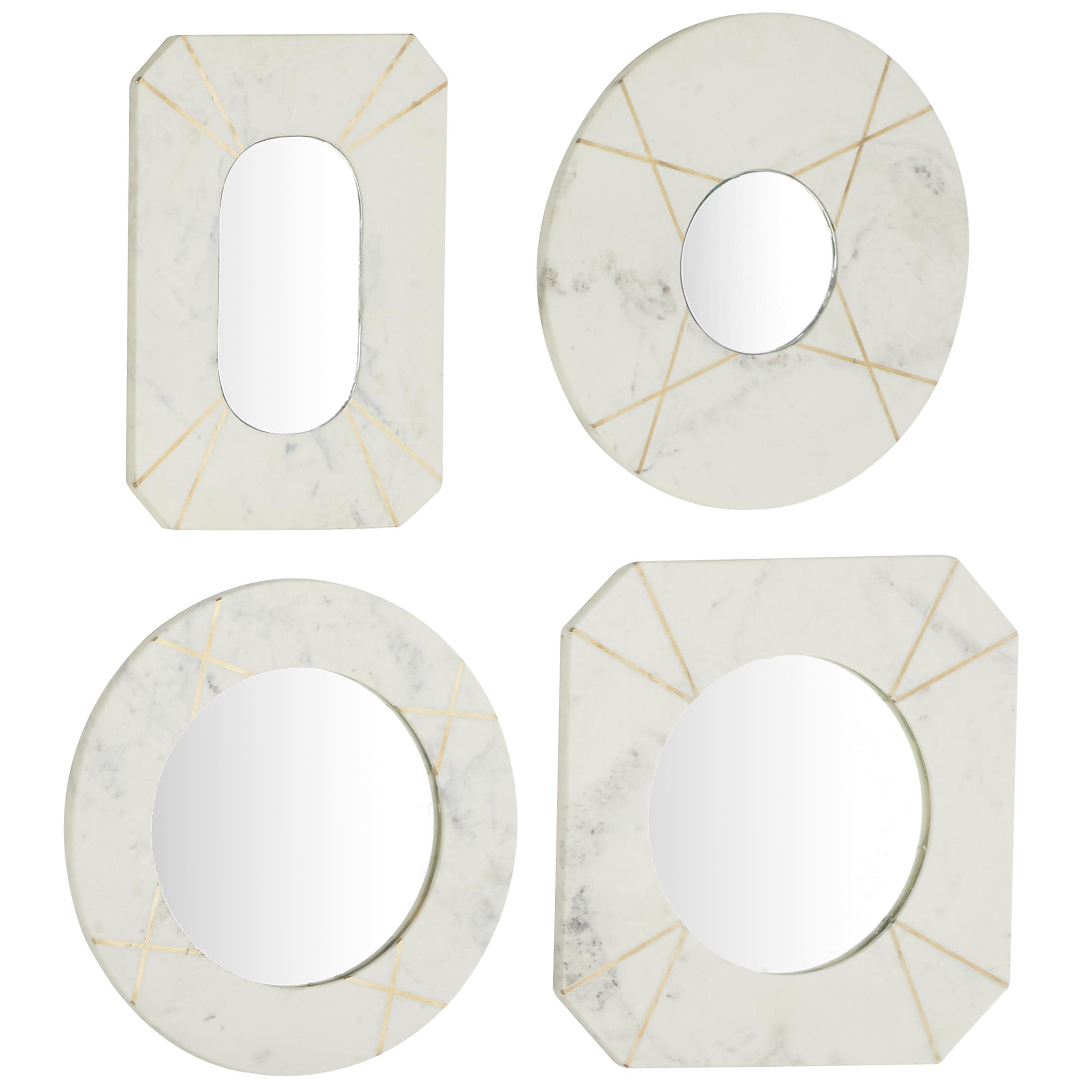 White Marble  Room Wall Mirror, Set of 4 16"H