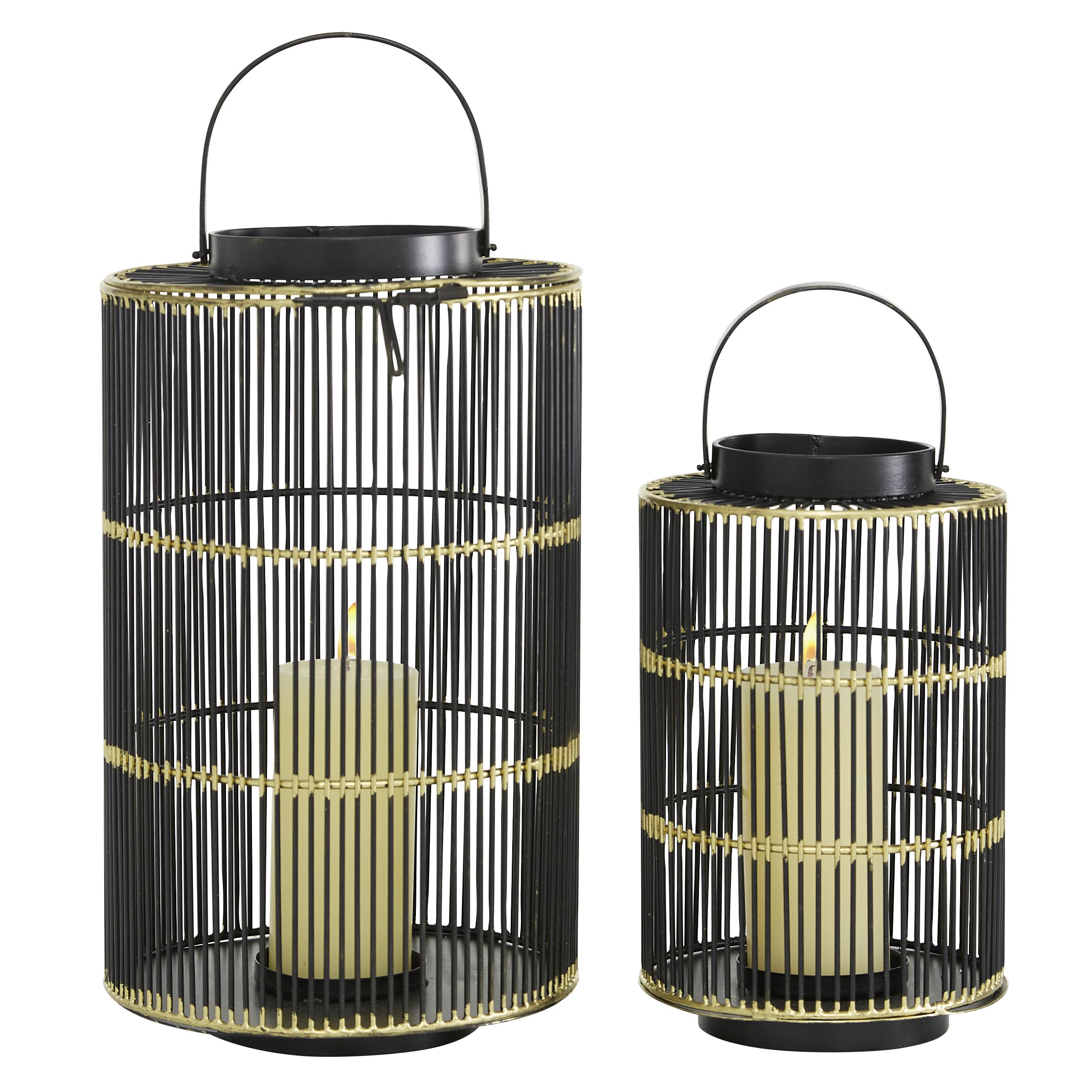 CosmoLiving by Cosmopolitan Black Metal  Decorative Indoor Outdoor Candle Lantern, Set of 2 15", 11"H