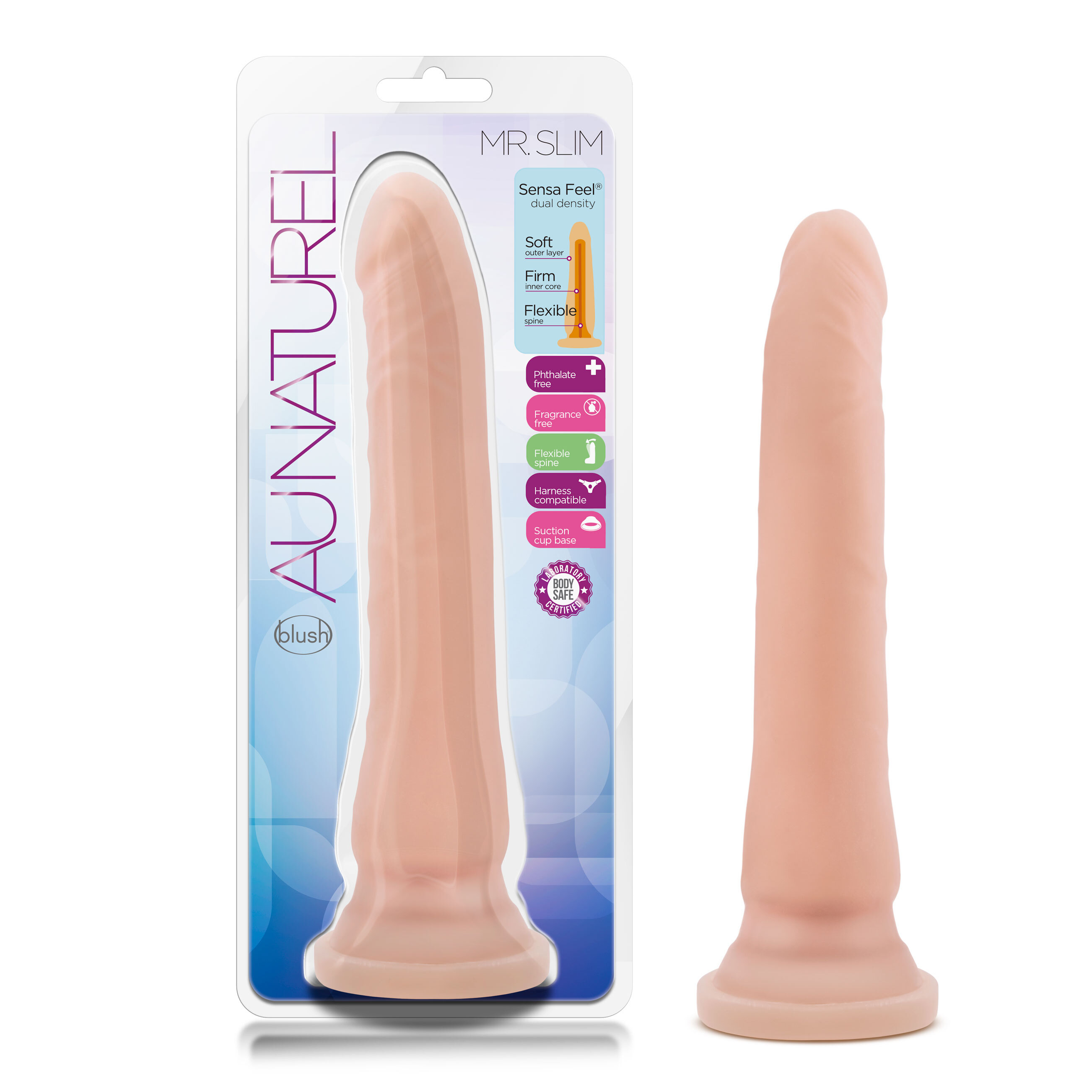 Blush Au Naturel Mr. Slim Realistic Beige 9.25-Inch Long Dildo With Suction Cup Base