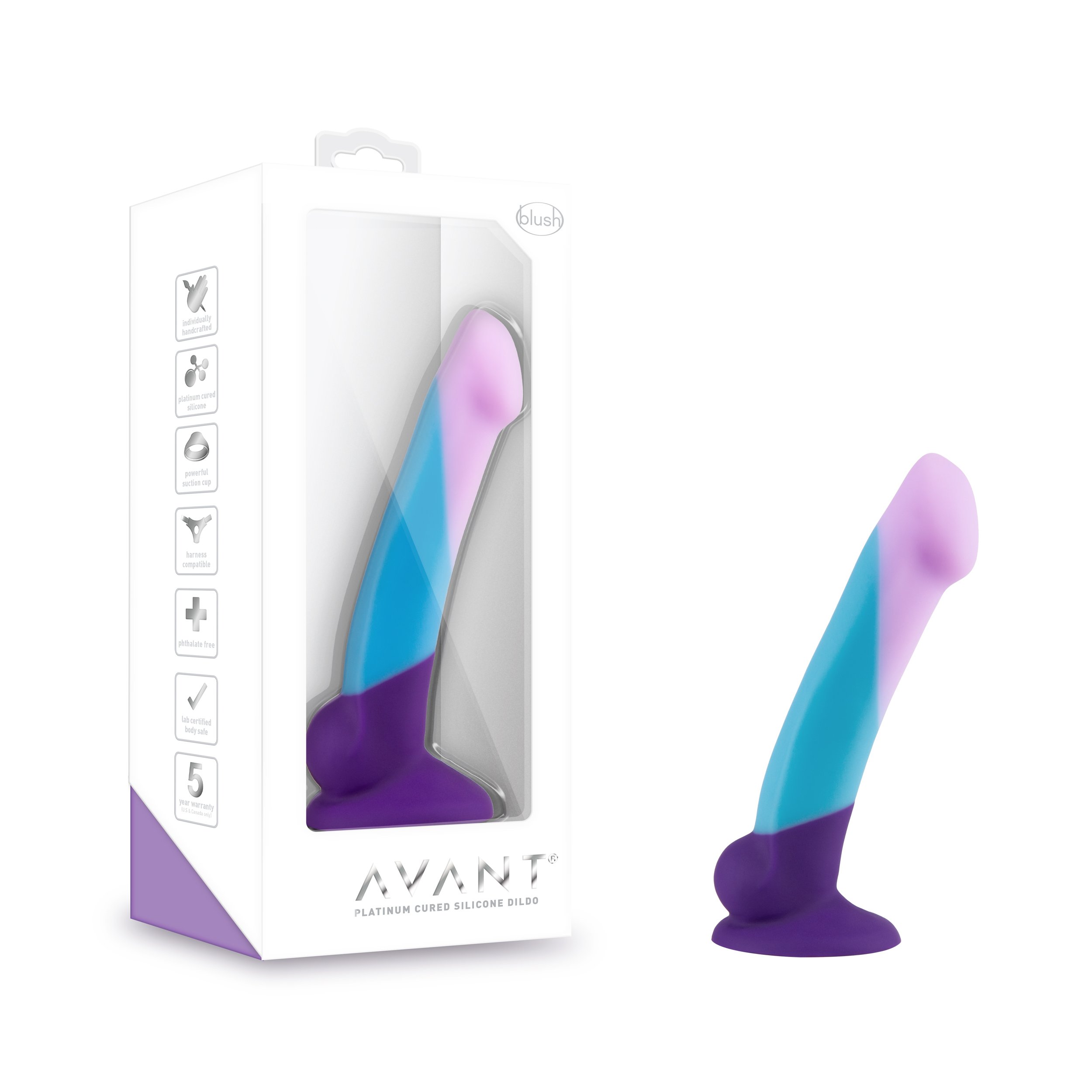 Blush Avant / Purple Haze D16: Artisan 7 Inch Curved G-Spot Dildo with Suction Cup Base - Elegantly Made with Smooth Ultrasilk? Purio? Silicone