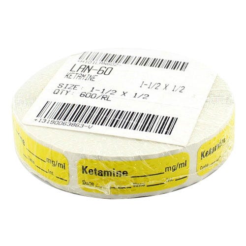 Ketamine Labels, Yellow, Sticker Style - 600/Roll