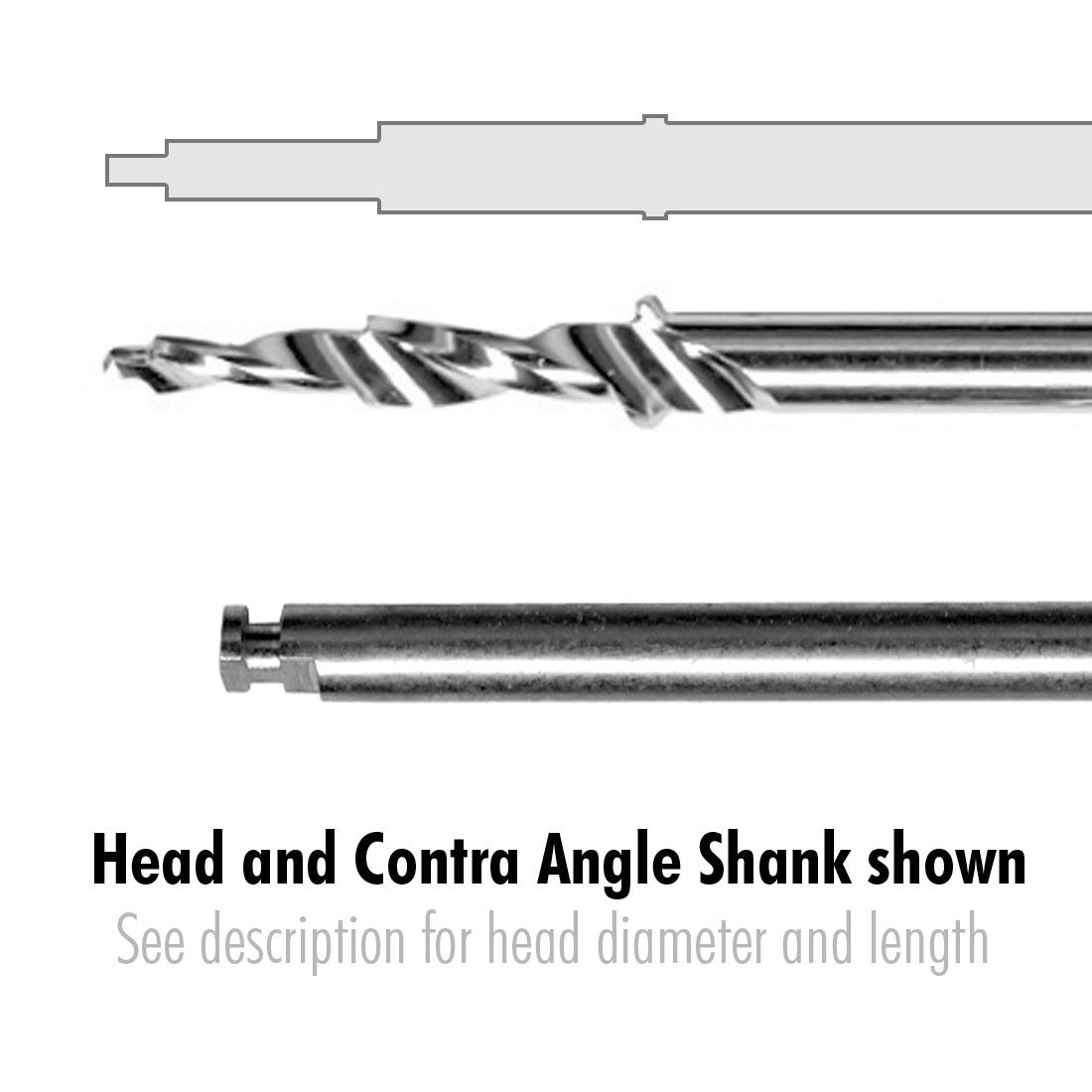 Three Step Pilot Drill 30mm long, step diameters (.81mm ,1.6mm ,2.1mm) contra angle