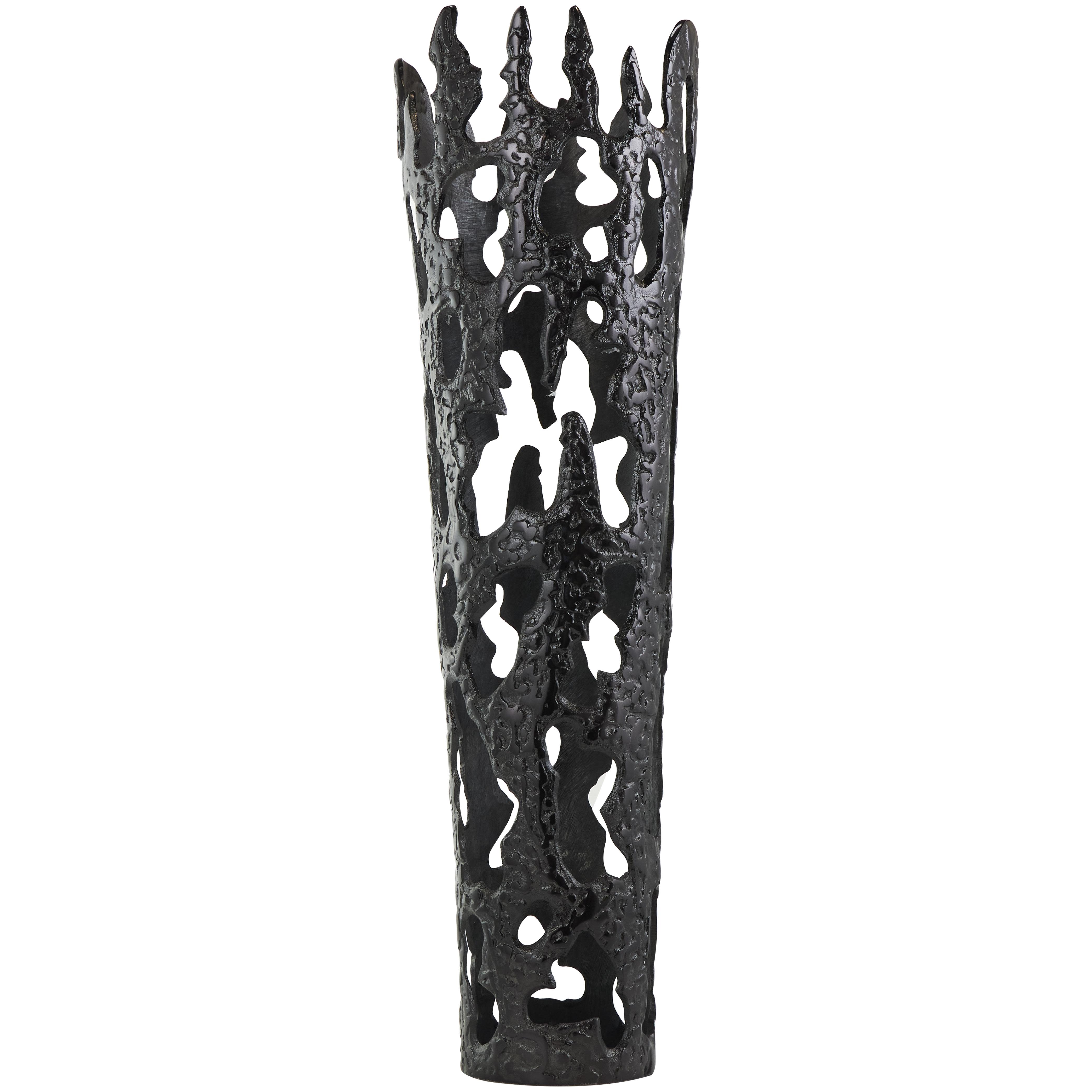 Black Aluminum Metal Abstract Drip Decorative Vase with Melting Designed Body, 10" x 9" x 31"