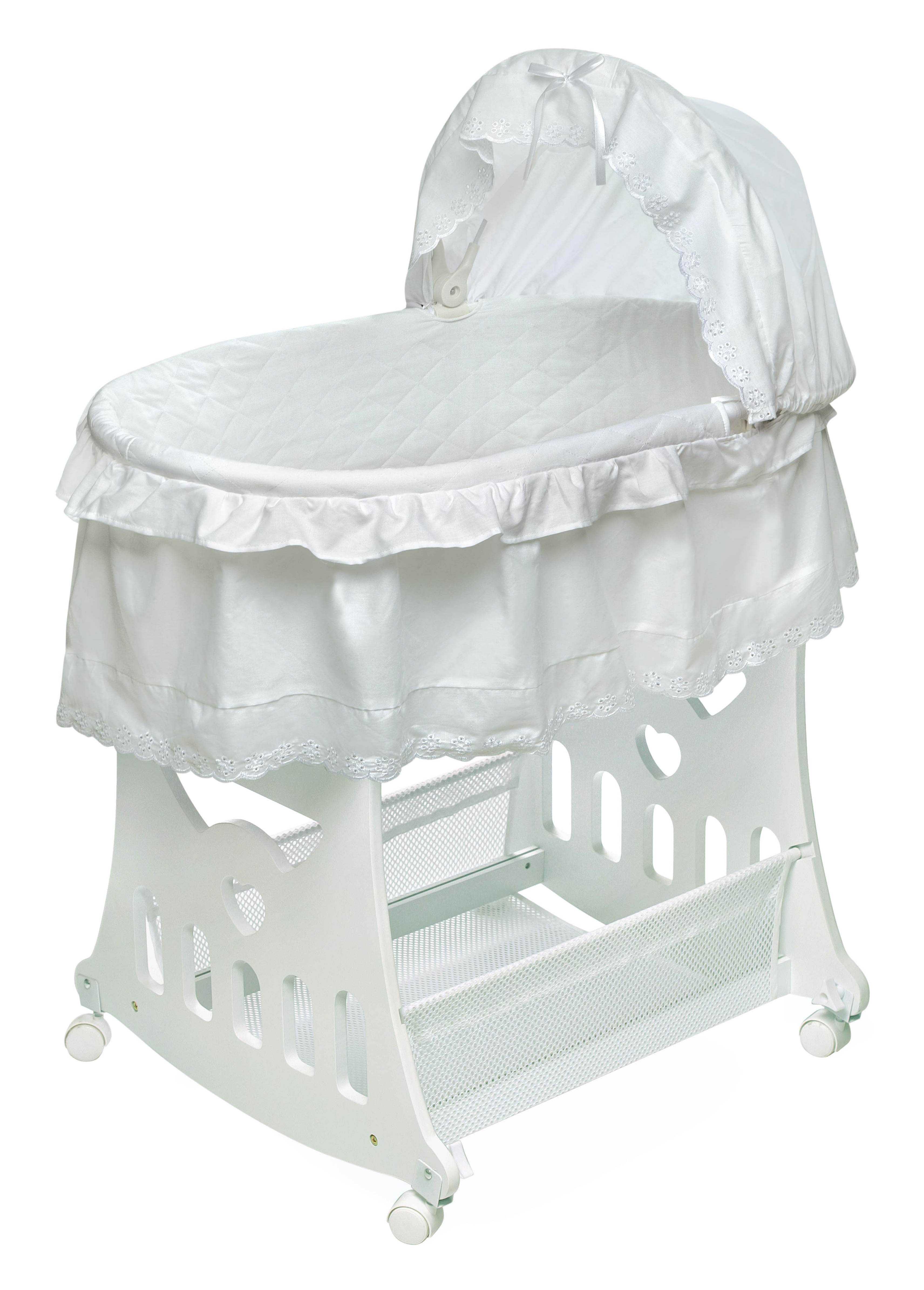 Portable Bassinet n Cradle with Toybox Base and Half Skirt - White