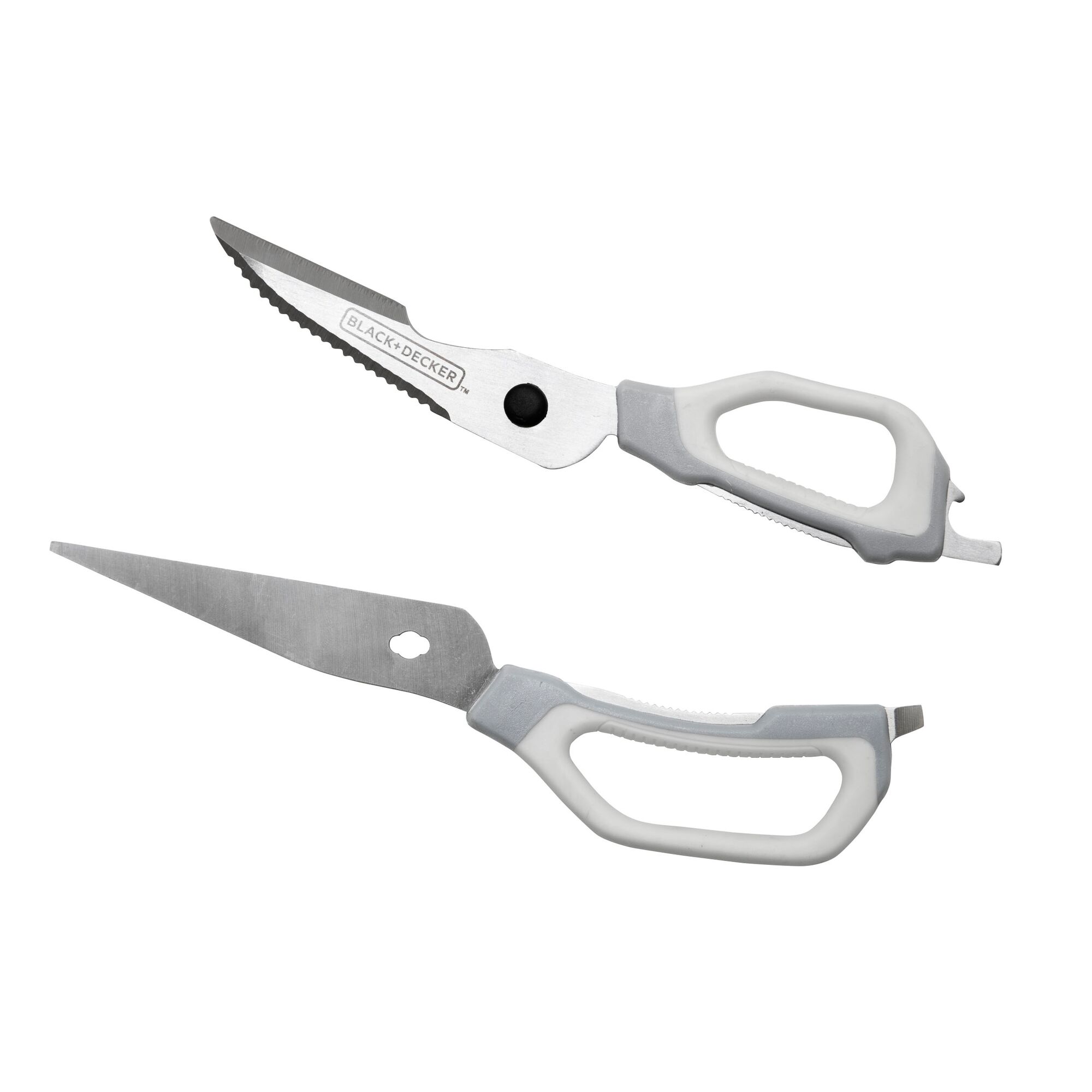 separated blades of craft scissors on a white background
