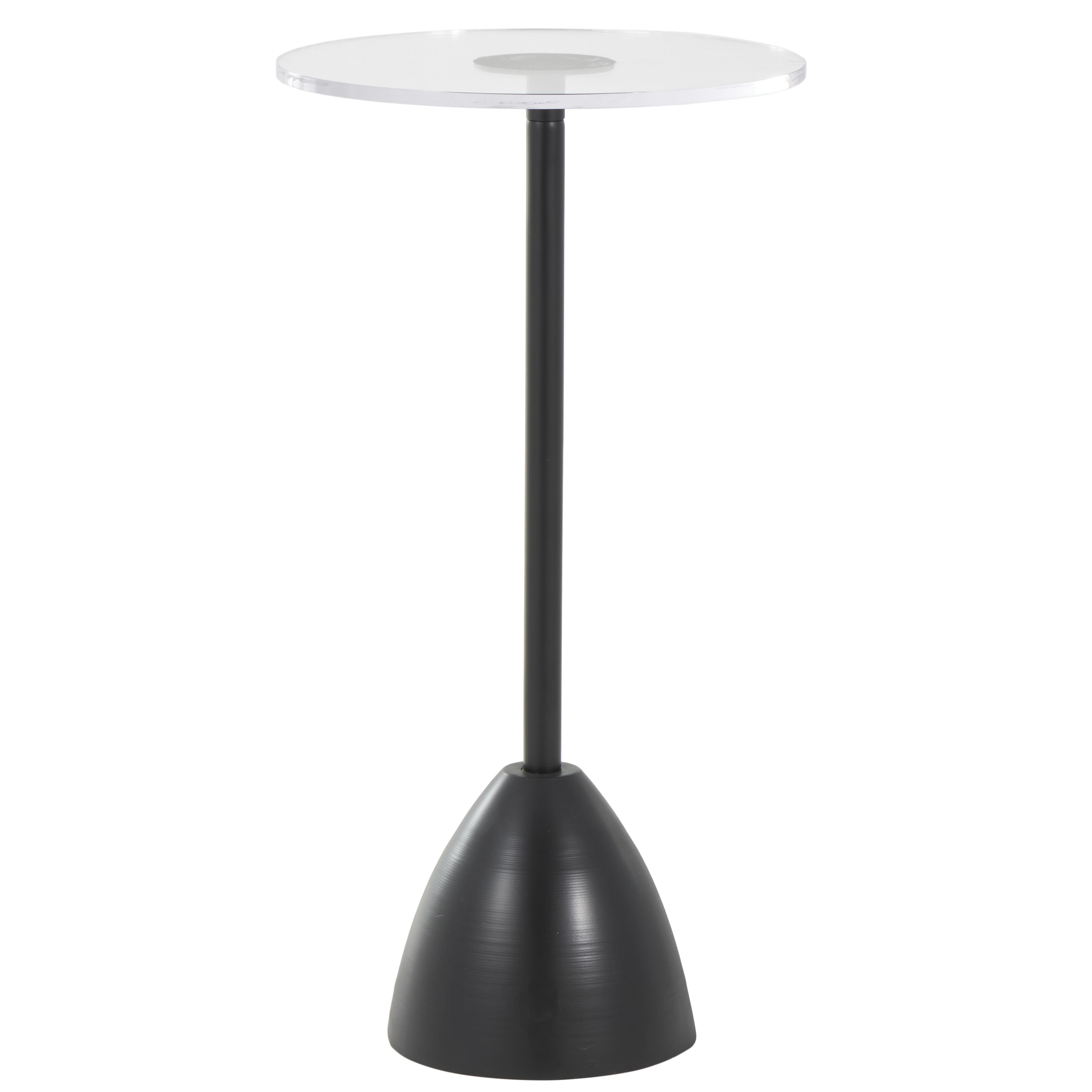 Black Metal  Pedestal Side End Accent Table with Clear Acrylic Tabletop, 13" x 13" x 26"