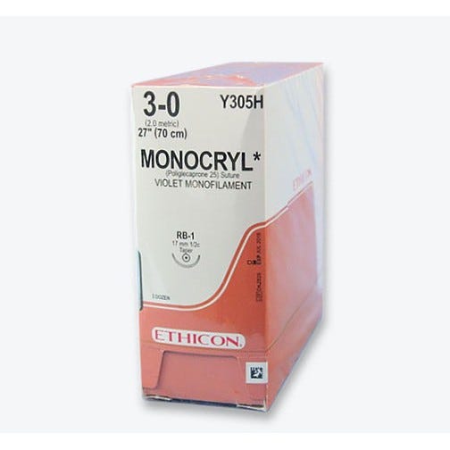 MONOCRYL® Violet Monofilament  Suture, 3-0, RB-1, Taper Point, 27" - 36/Box