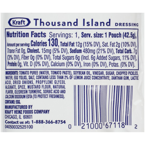  Kraft Thousand Island Dressing, 60 ct Casepack, 1.5 oz Packets 