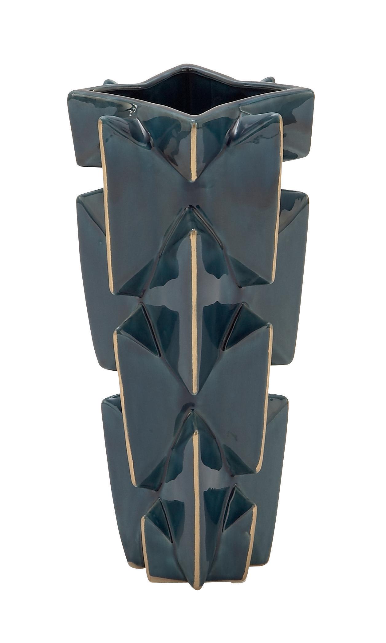 blue ceramic  vase, 7" x 7" x 15"