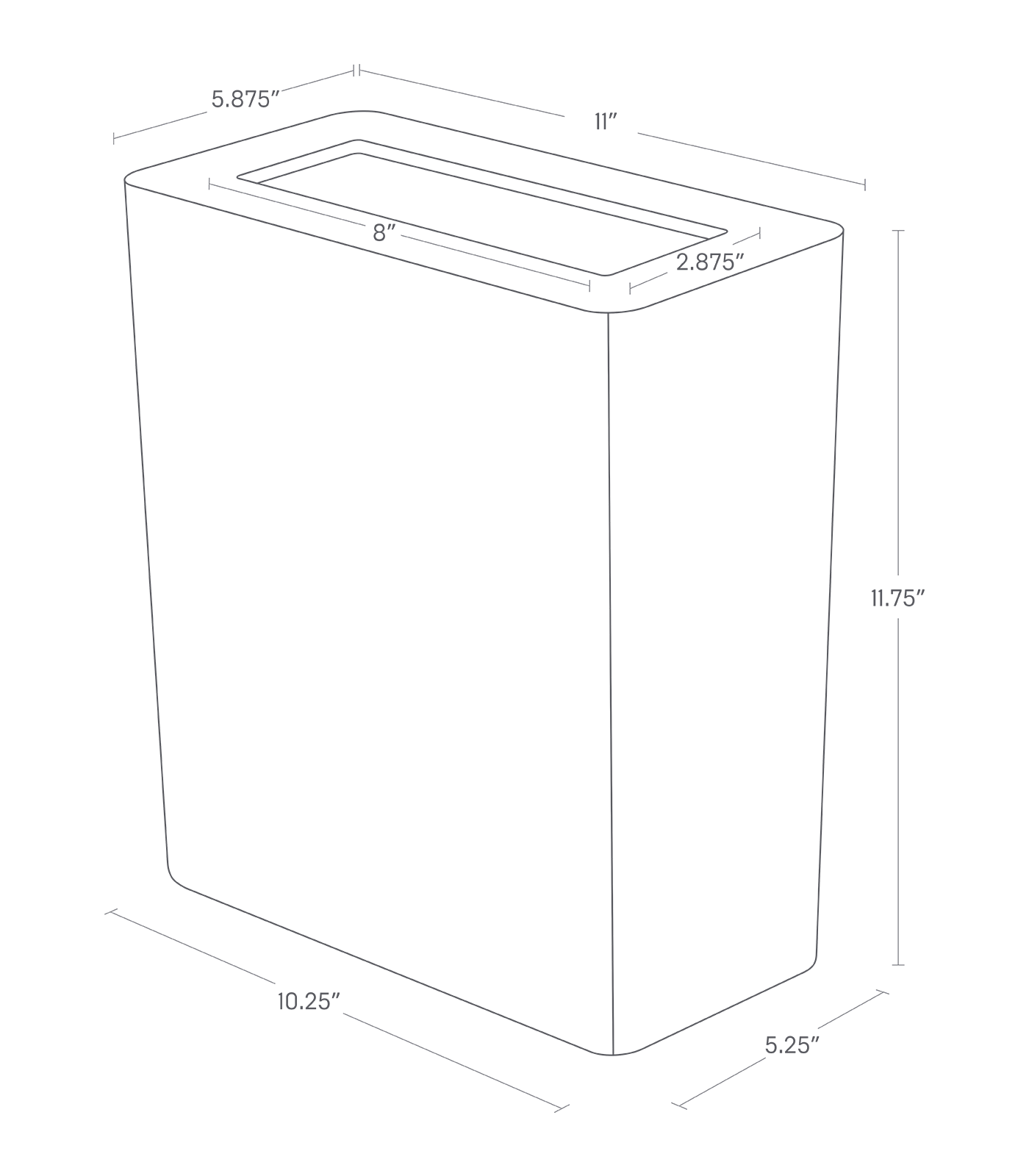 Dimension Image for Trash Can on a white background showing height of 11.75