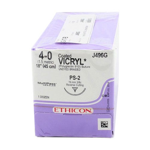 VICRYL® Undyed Braided & Coated Sutures, 4-0, PS-2, Precision Point-Reverse Cutting, 18" - 12/Box