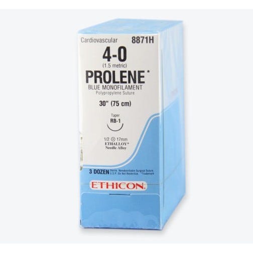 PROLENE® Polypropylene Blue Monofilament Sutures, 4-0, RB-1, Taper Point, 30" - 36/Box