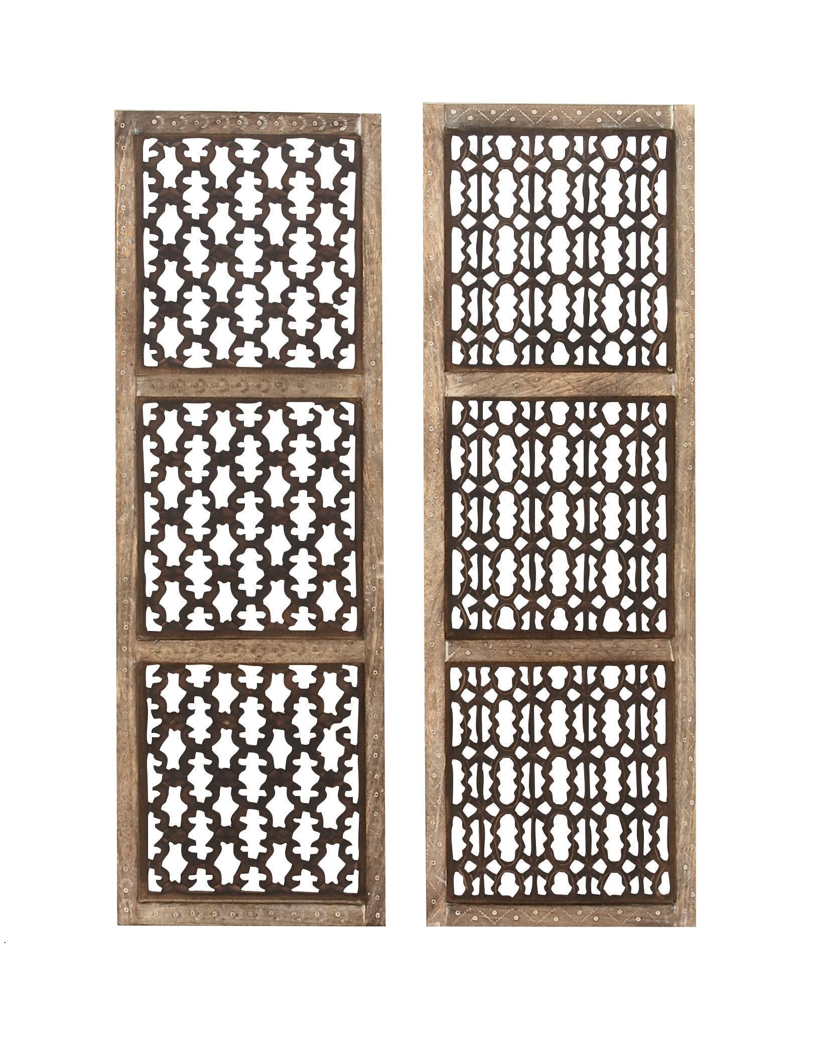 Brown Wooden Geometric Handmade Wall Decor, Set of 2 12"W, 36"H