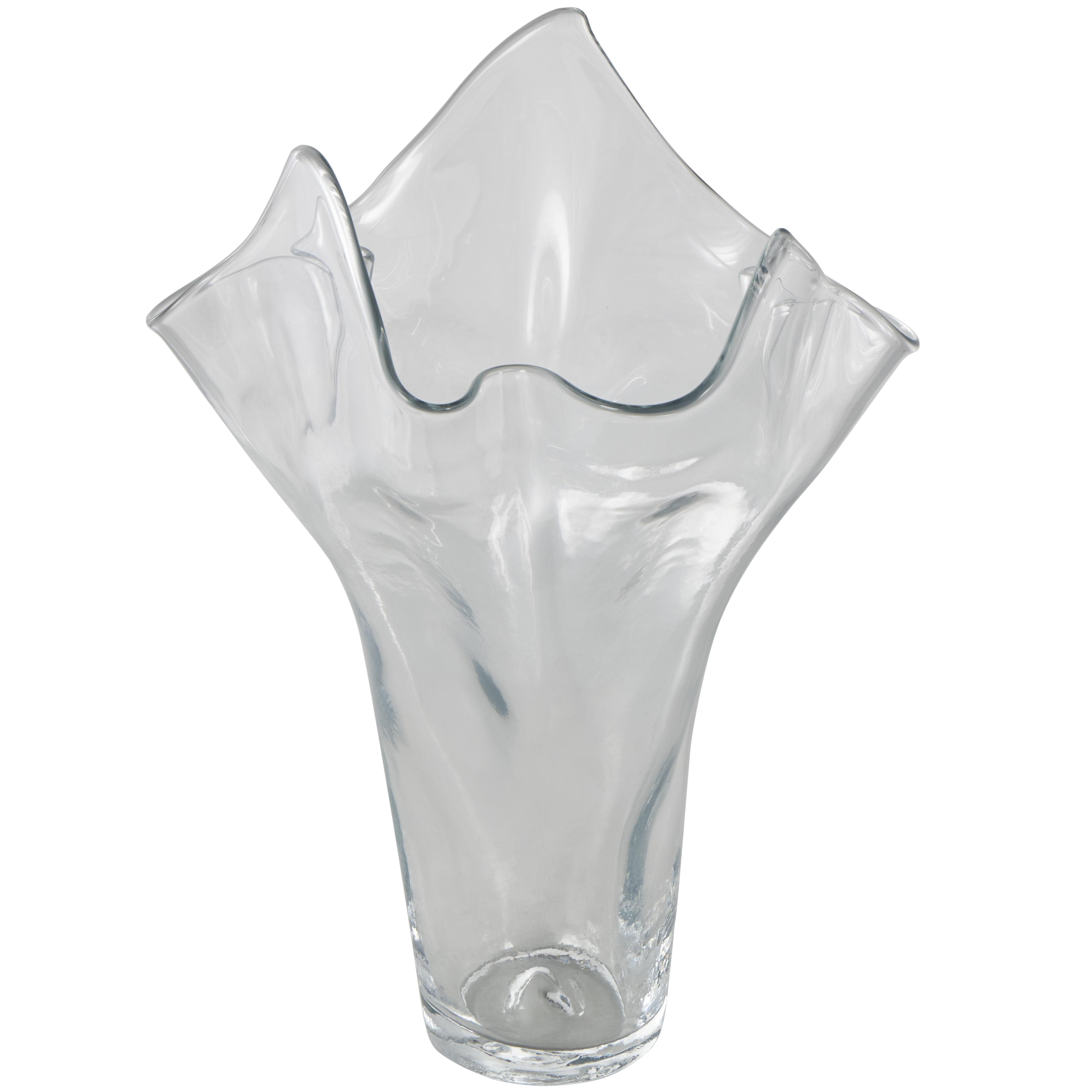 Clear Glass Floral Tulip Inspired Decorative Vase with Wavy Opening, 11" x 13" x 18"