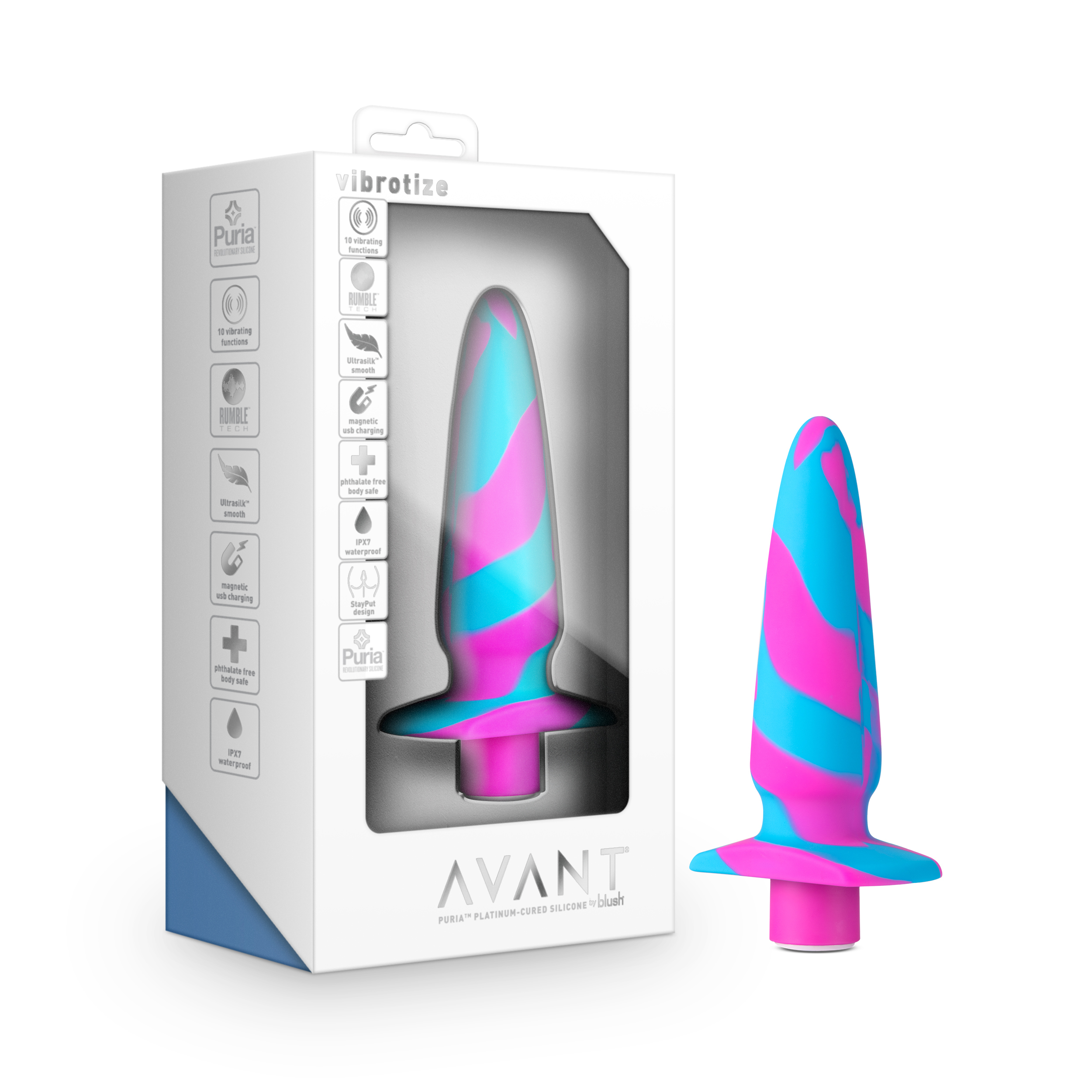 Blush Avant / Vibrotize Fuchsia: Artisan 5 Inch Powerful Vibrating Stayput? Butt Plug - Elegantly Made with Smooth Ultrasilk? Purio? Silicone