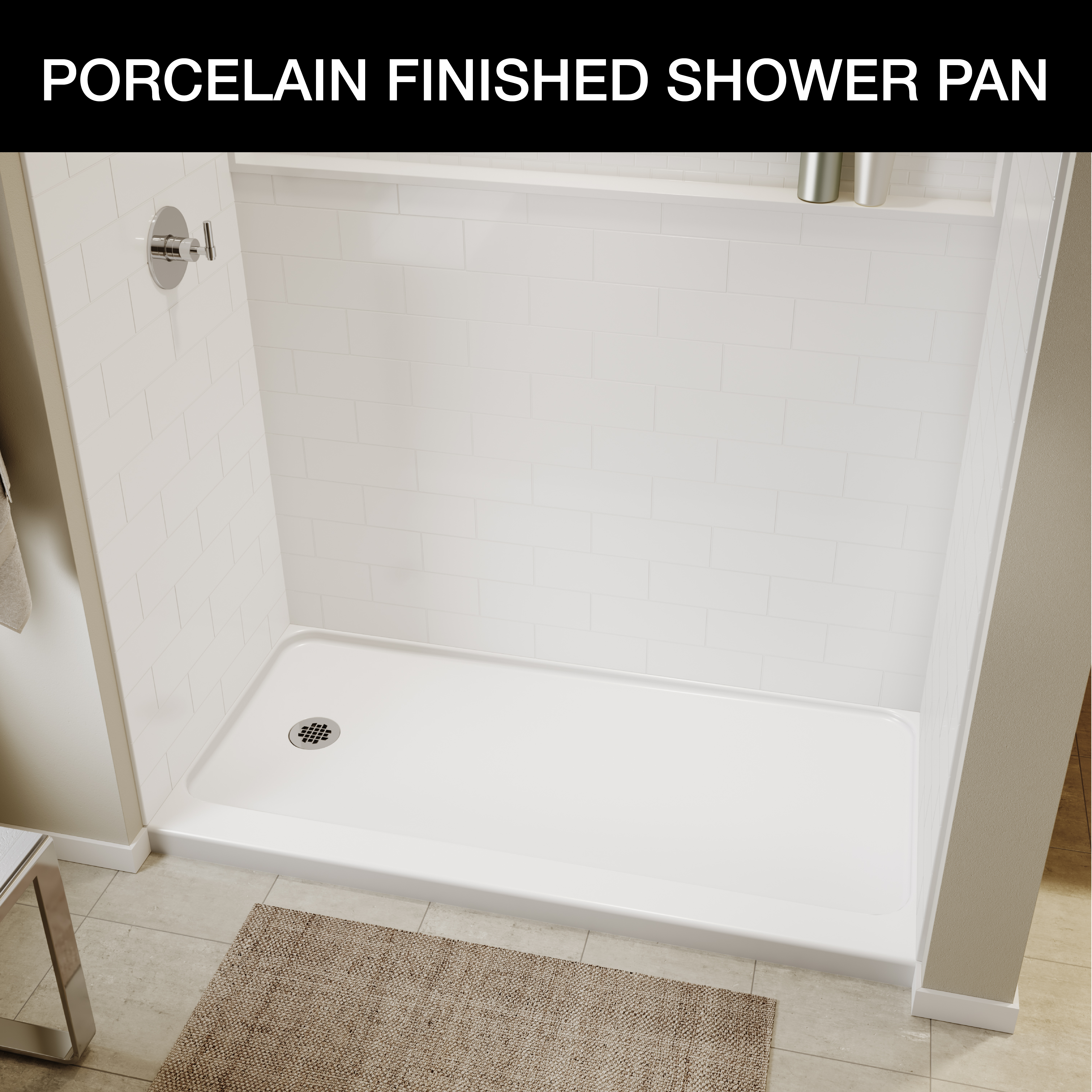 Showercast Porcelain Enamel Alcove Shower Base In Round view 7
