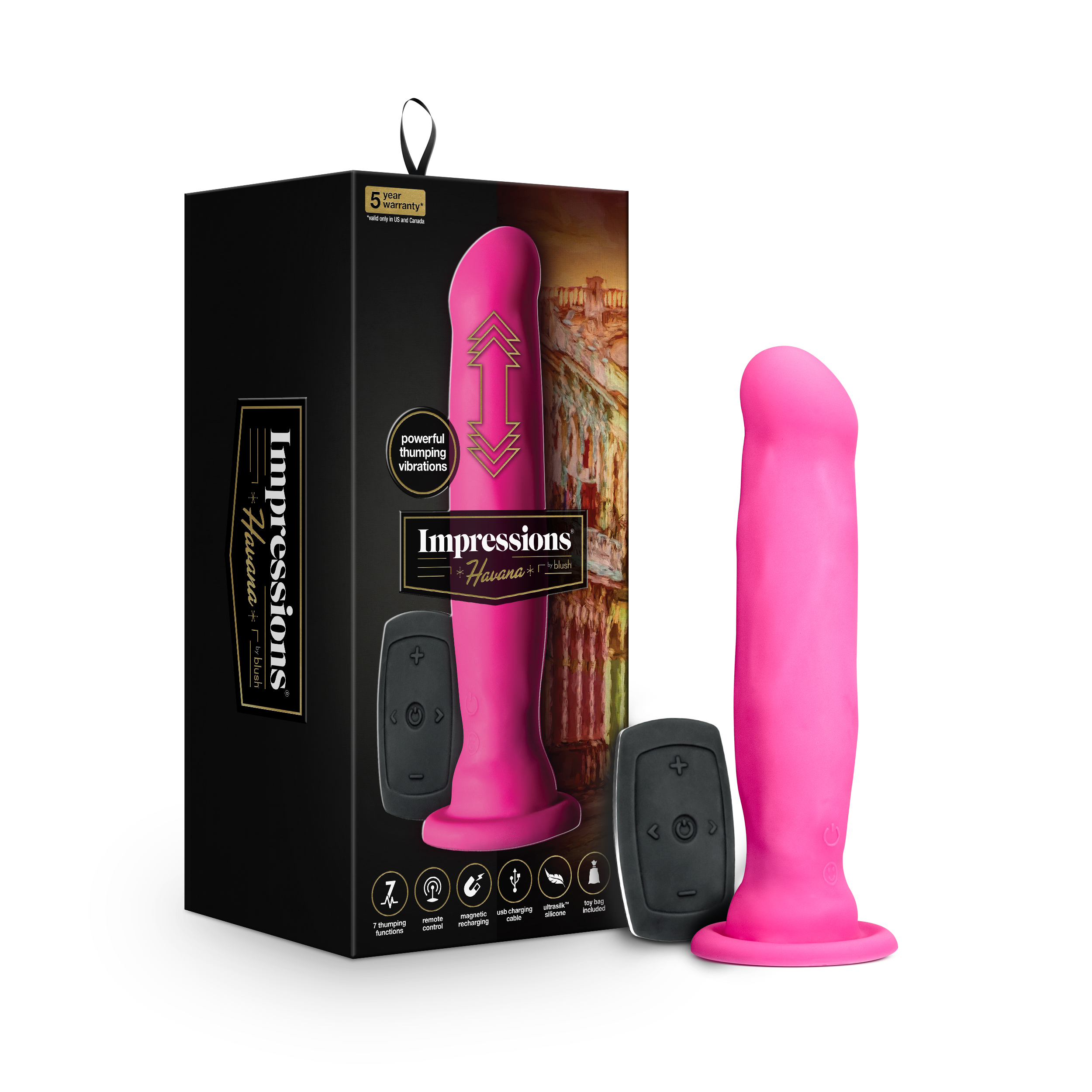 Blush Impressions Havana Pink 8-Inch Long Rechargeable Vibrating Dildo