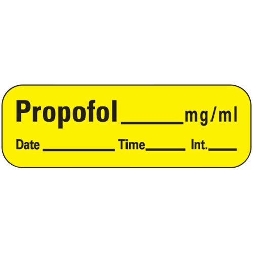 Propofol Labels, Yellow, - 600/Roll