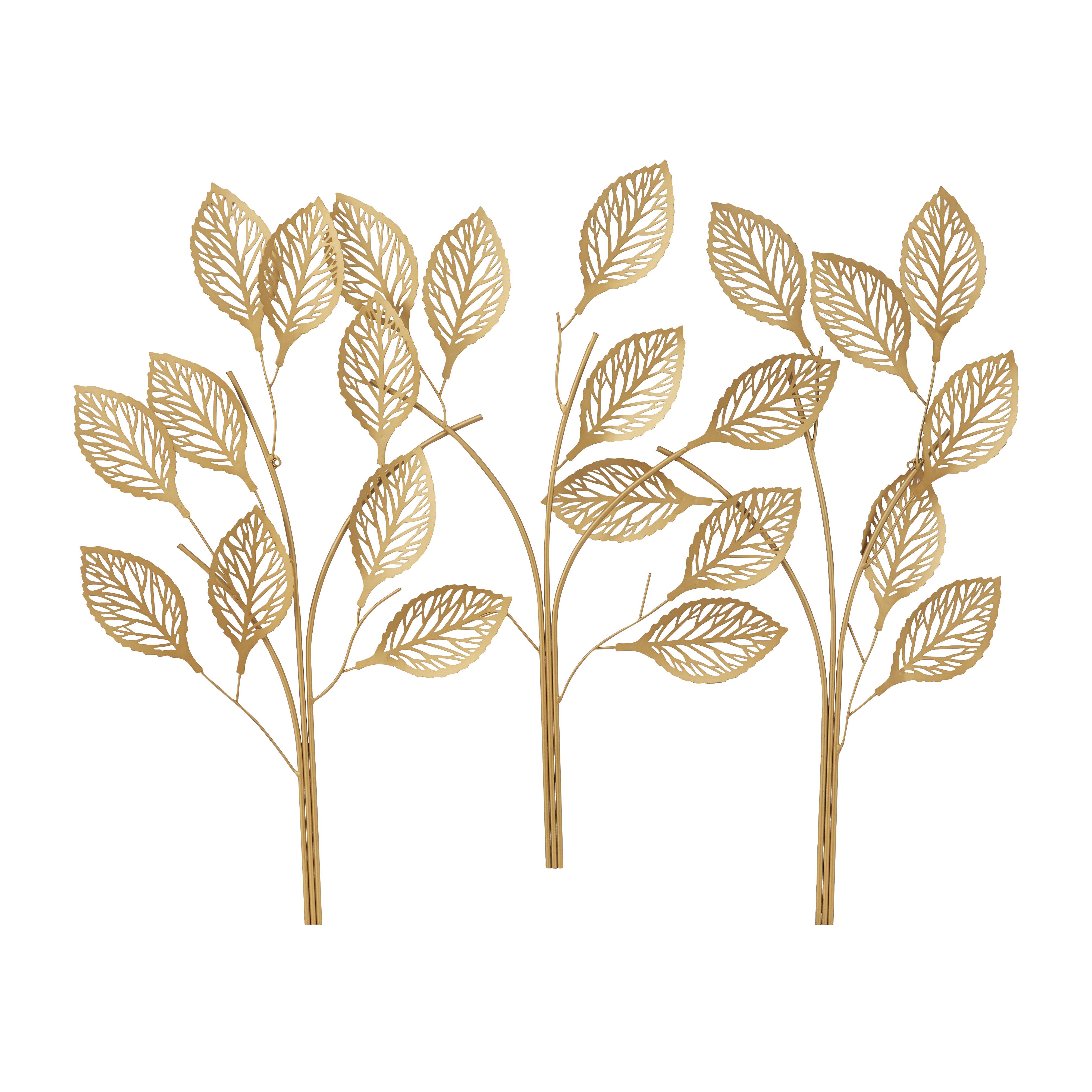 Gold Metal Leaf Home Wall Decor, 36" x 1" x 29"