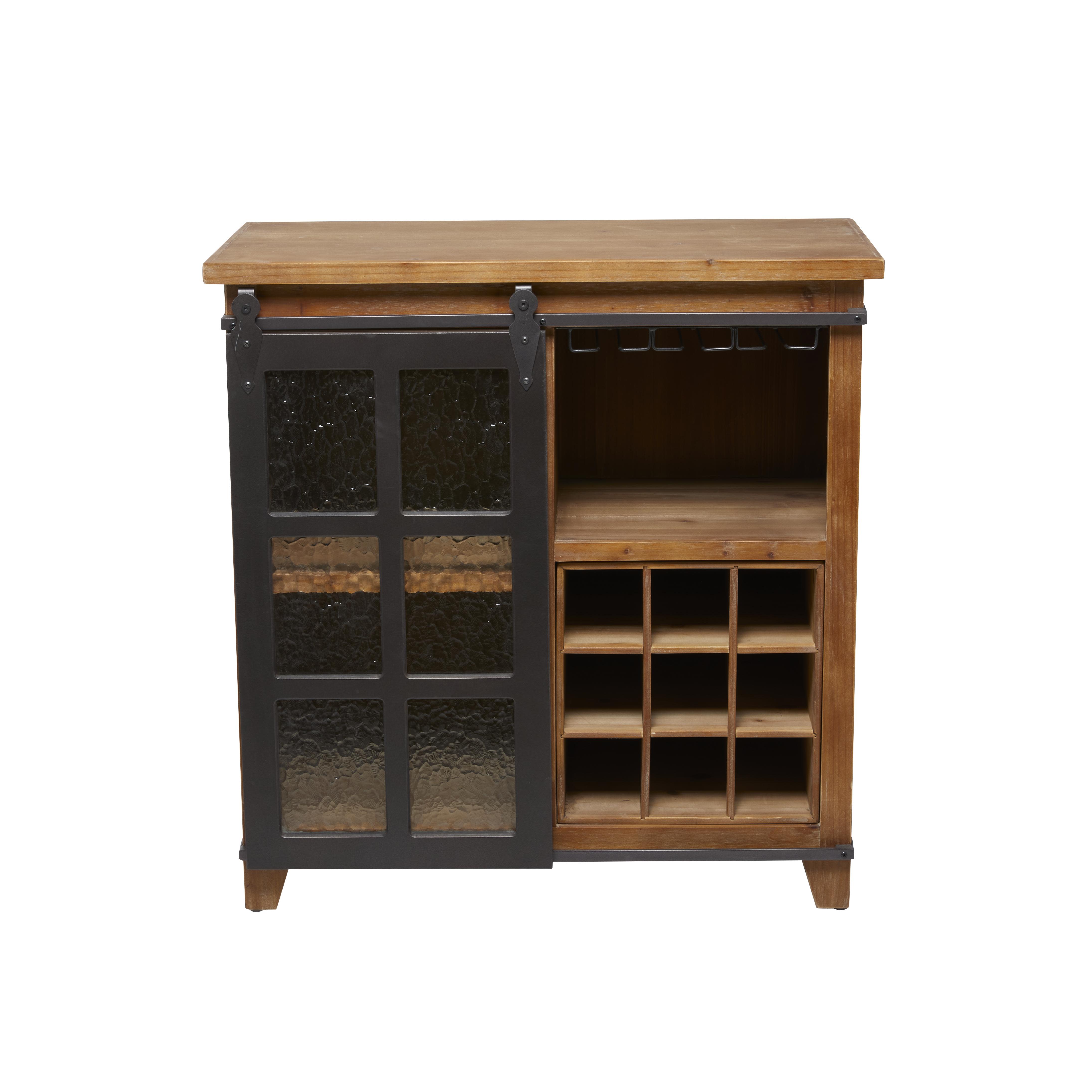 Brown Wood  1 Door 15 Bottle Standing Wine Rack, 32" x 16" x 33"