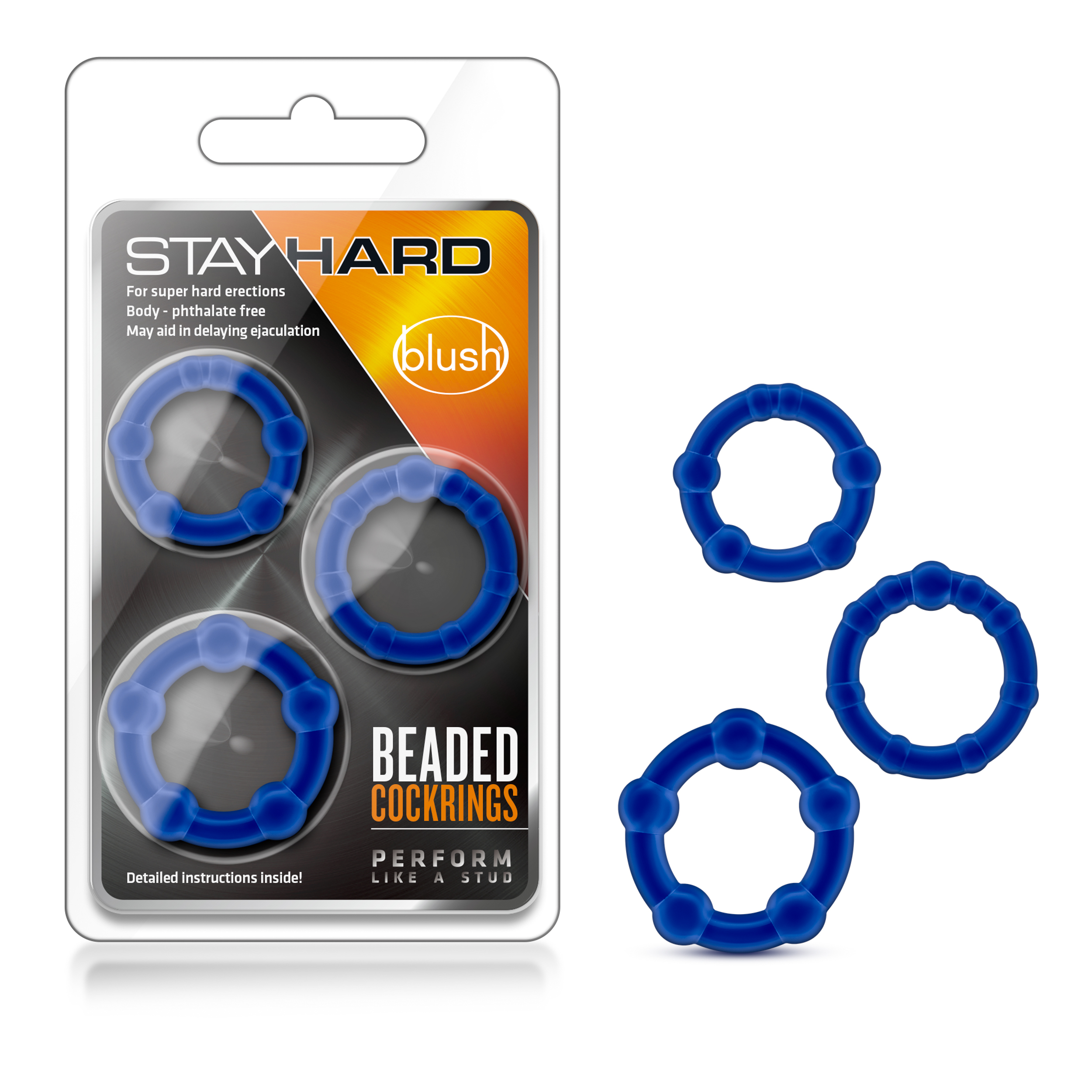 Blush Stay Hard / Blue Beaded Penis Rings (3-Sizes)