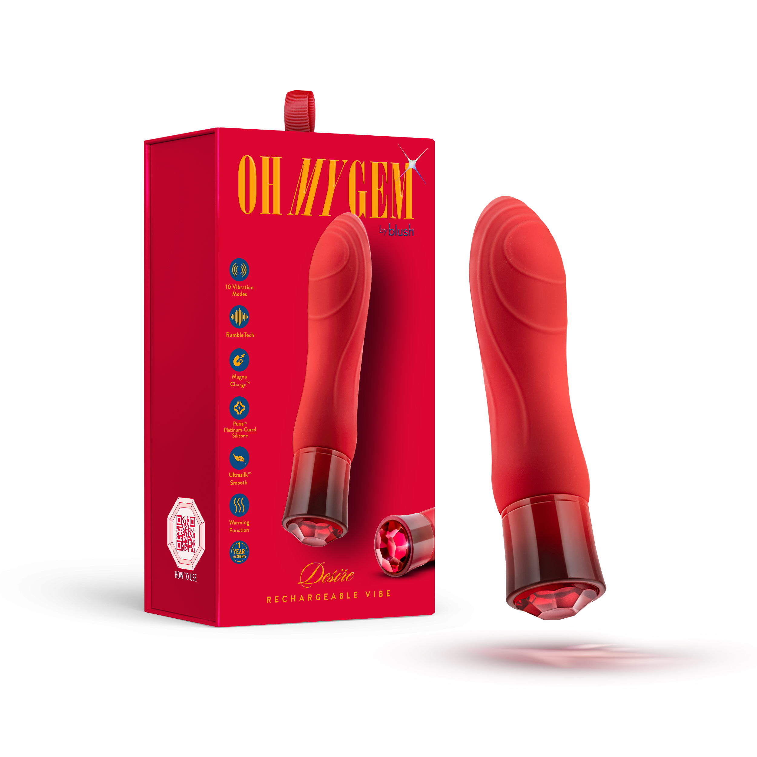 Blush Oh My Gem Desire 5.5 Inch Warming G Spot Vibrator in Ruby - Made with Smooth Ultrasilk? Puria? Silicone