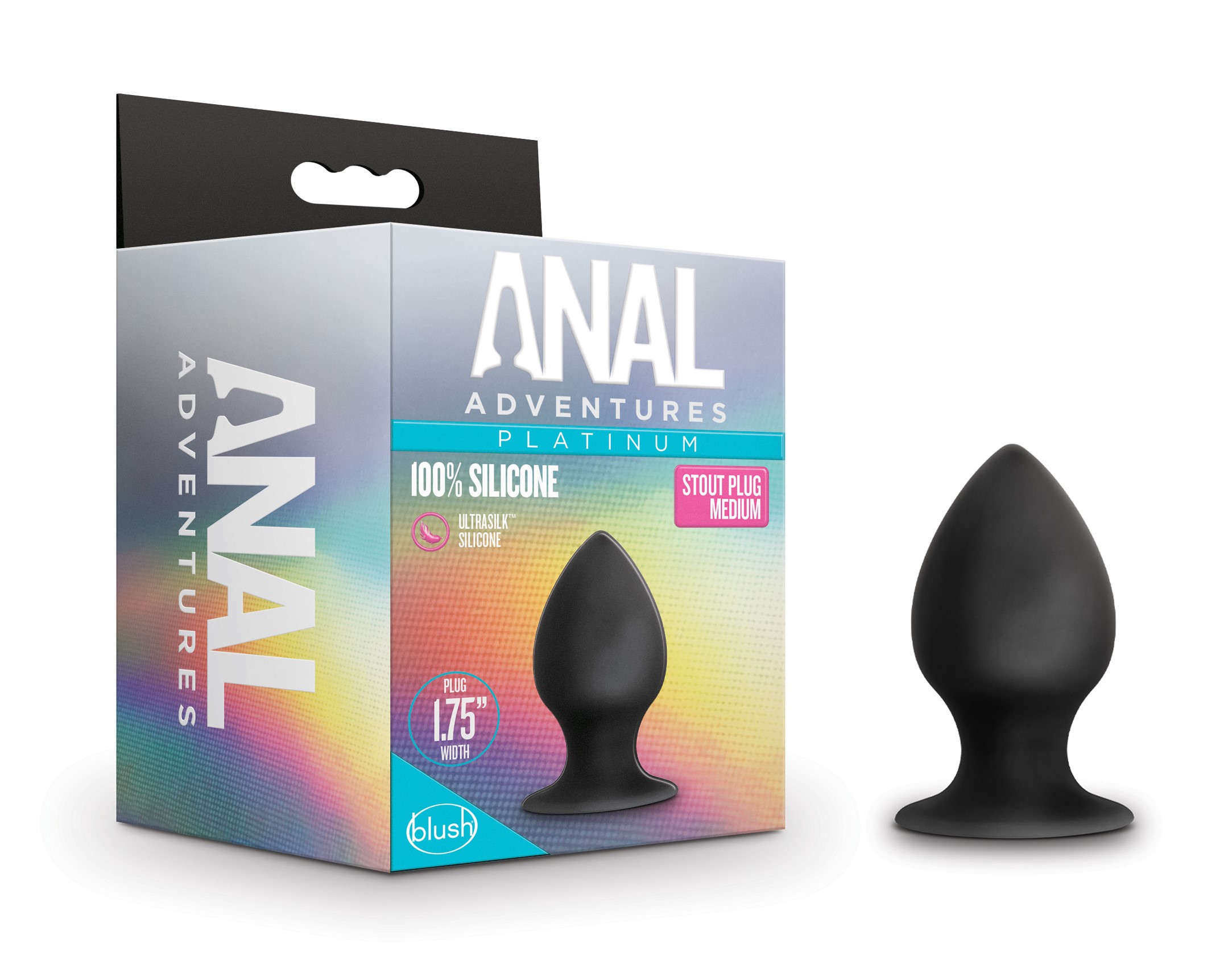 Blush Anal Adventures Platinum Stout Black 3-Inch Anal Plug With Suction Cup Base