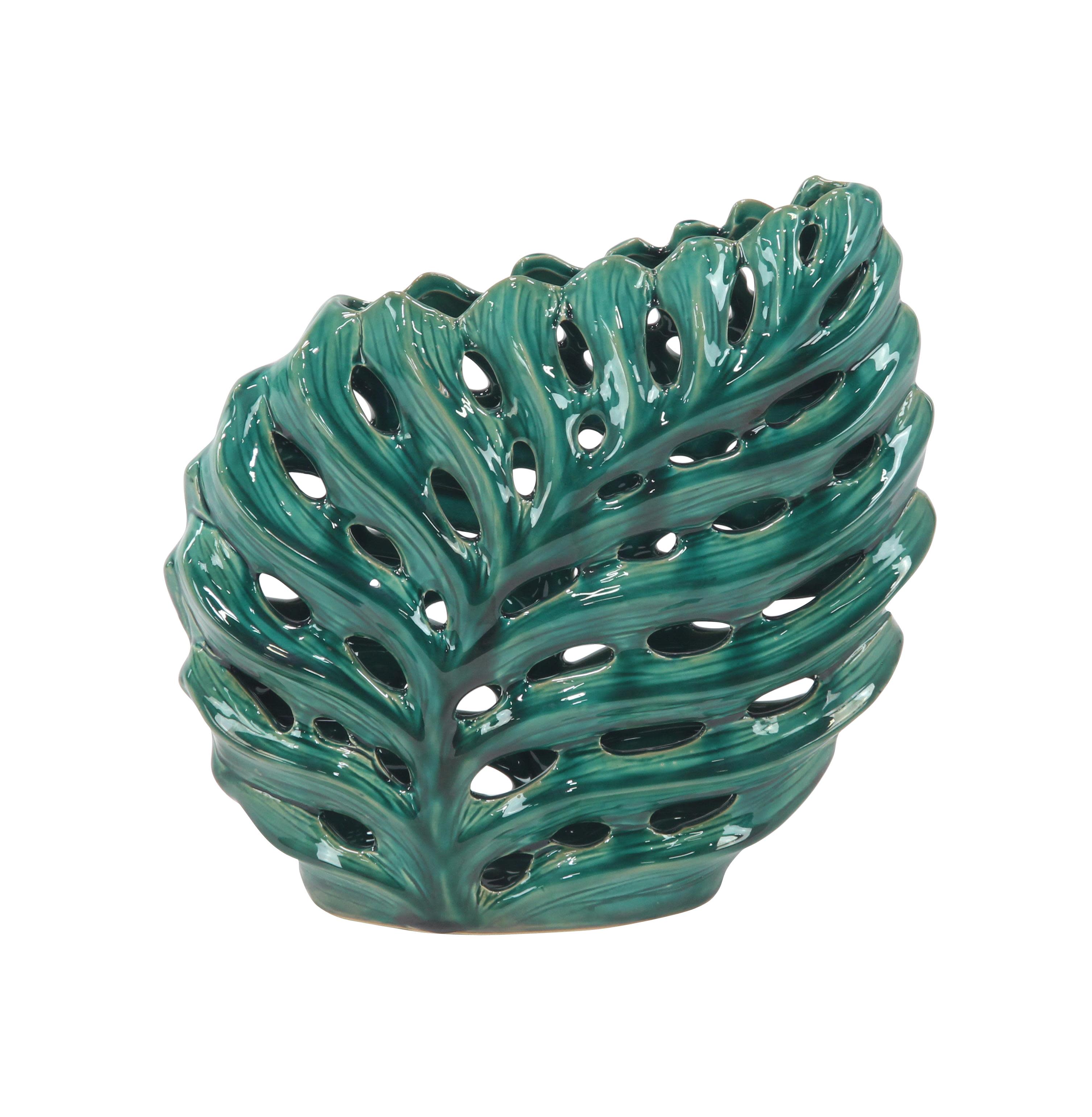 Green Ceramic  Vase, 11" x 4" x 12"