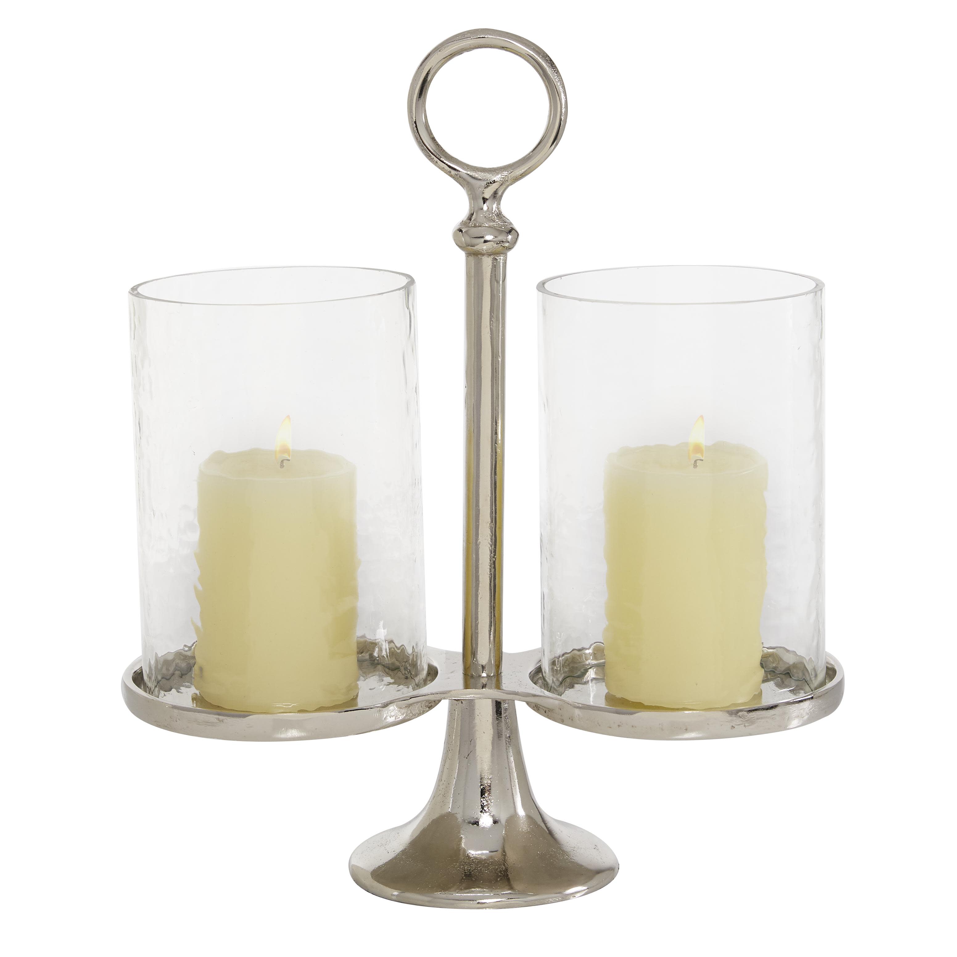 Silver Aluminum Metal  Hurricane Lamp, 12" x 6" x 14"