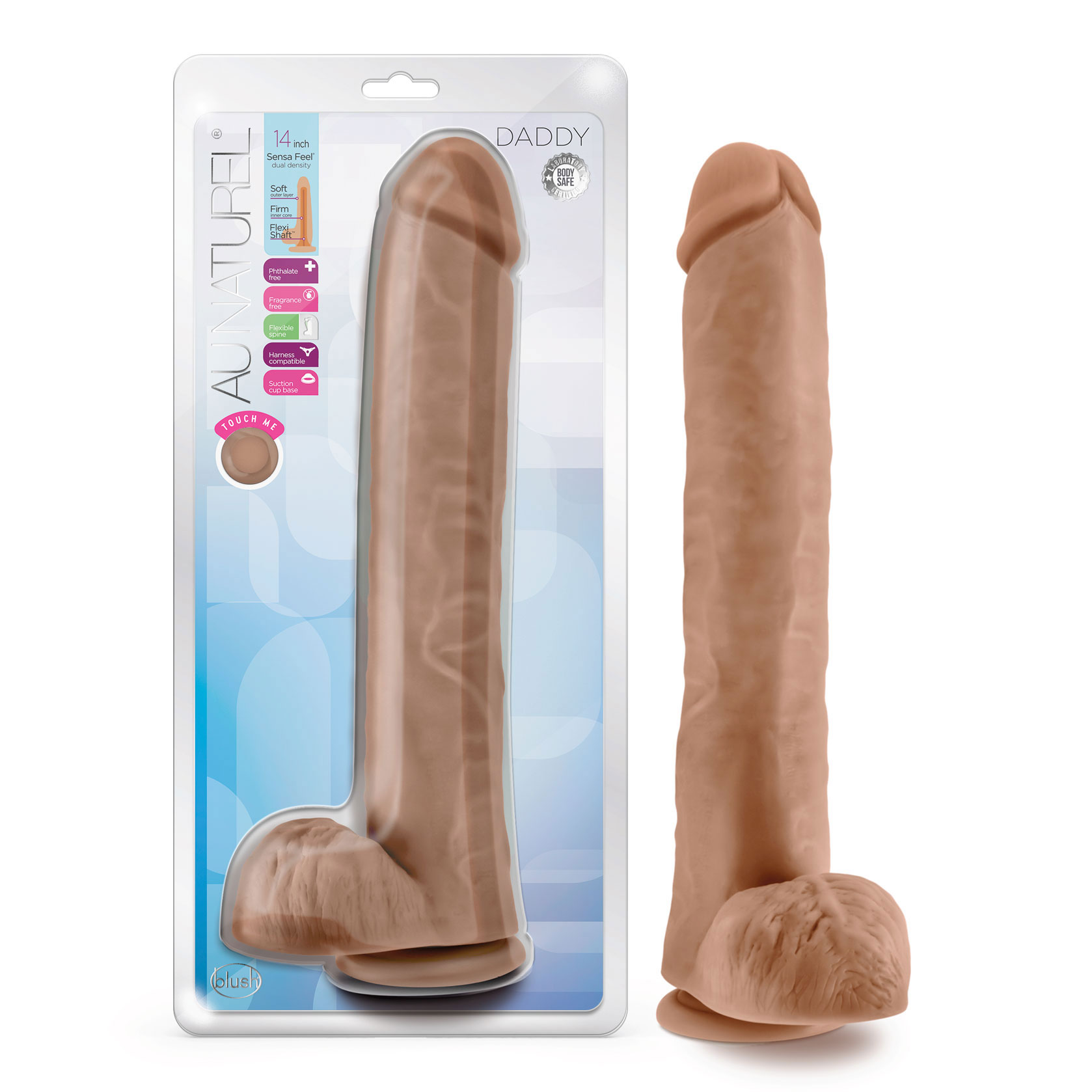 Blush Au Naturel Daddy Realistic Mocha 14-Inch Long Dildo With Balls & Suction Cup Base