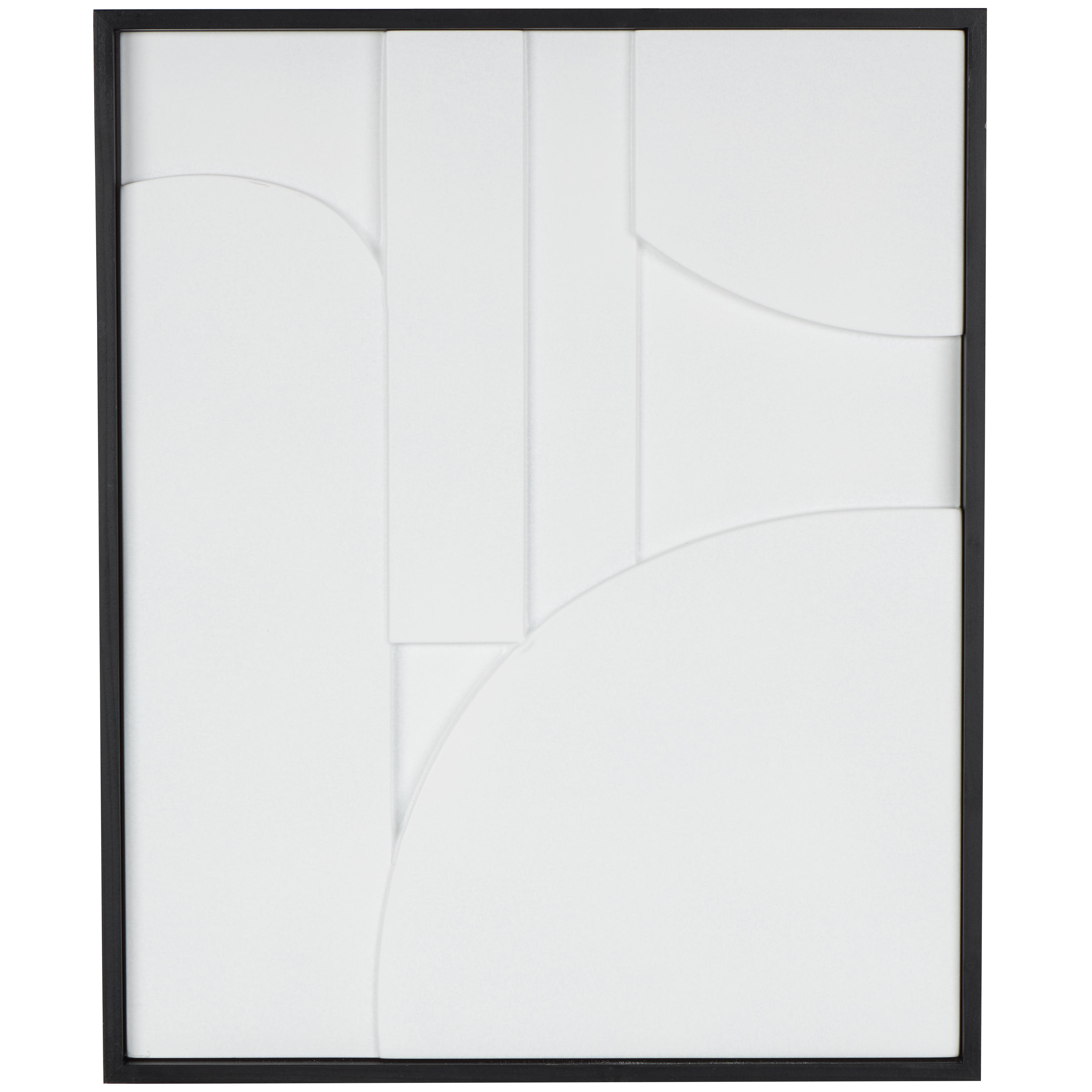 White Wood Geometric Dimensional Curved Art Deco Home Wall Decor with Black Wooden Frame, 26" x 2" x 31"