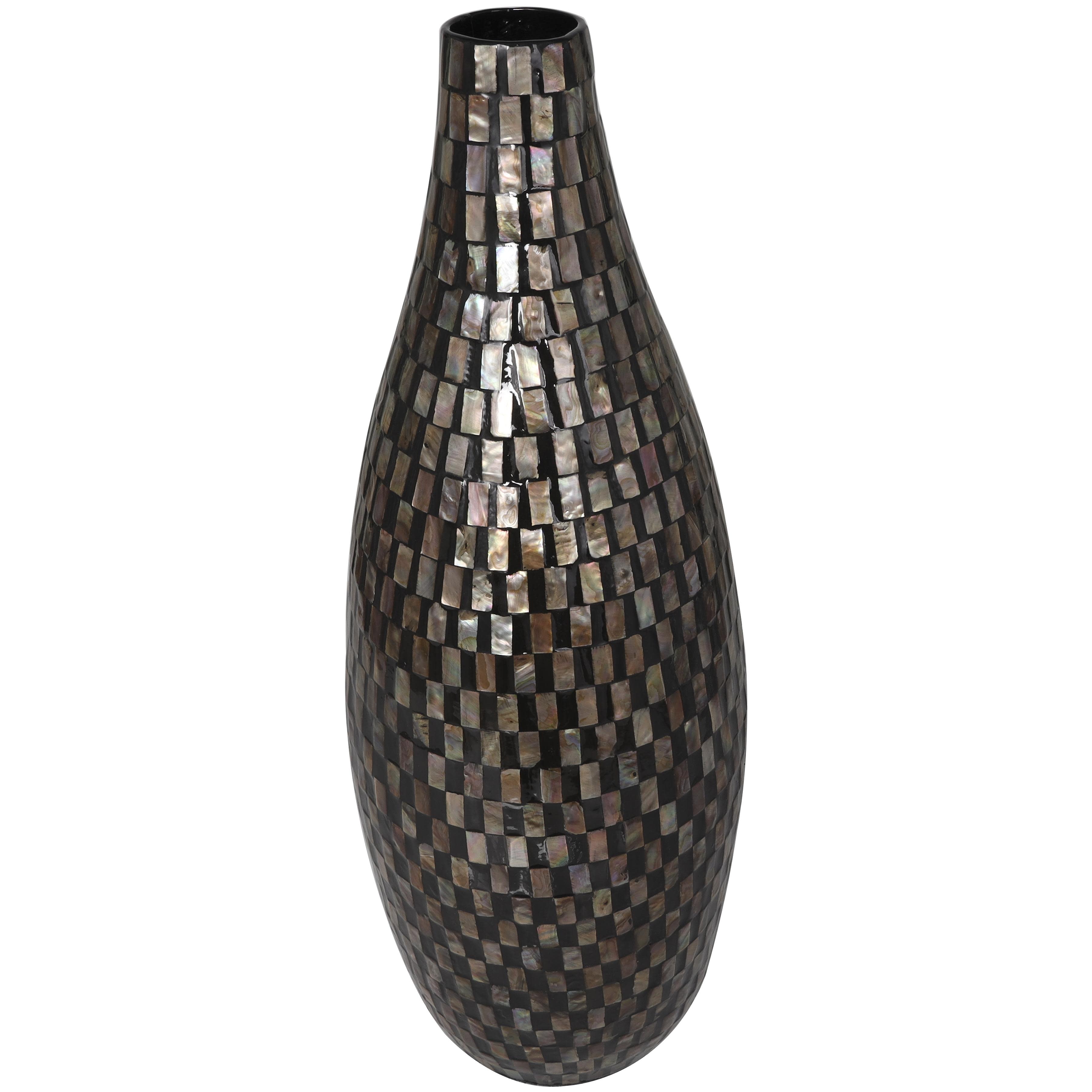Black Mother of Pearl Shell  Handmade Mosaic Inspired Decorative Vase, 9" x 9" x 24"