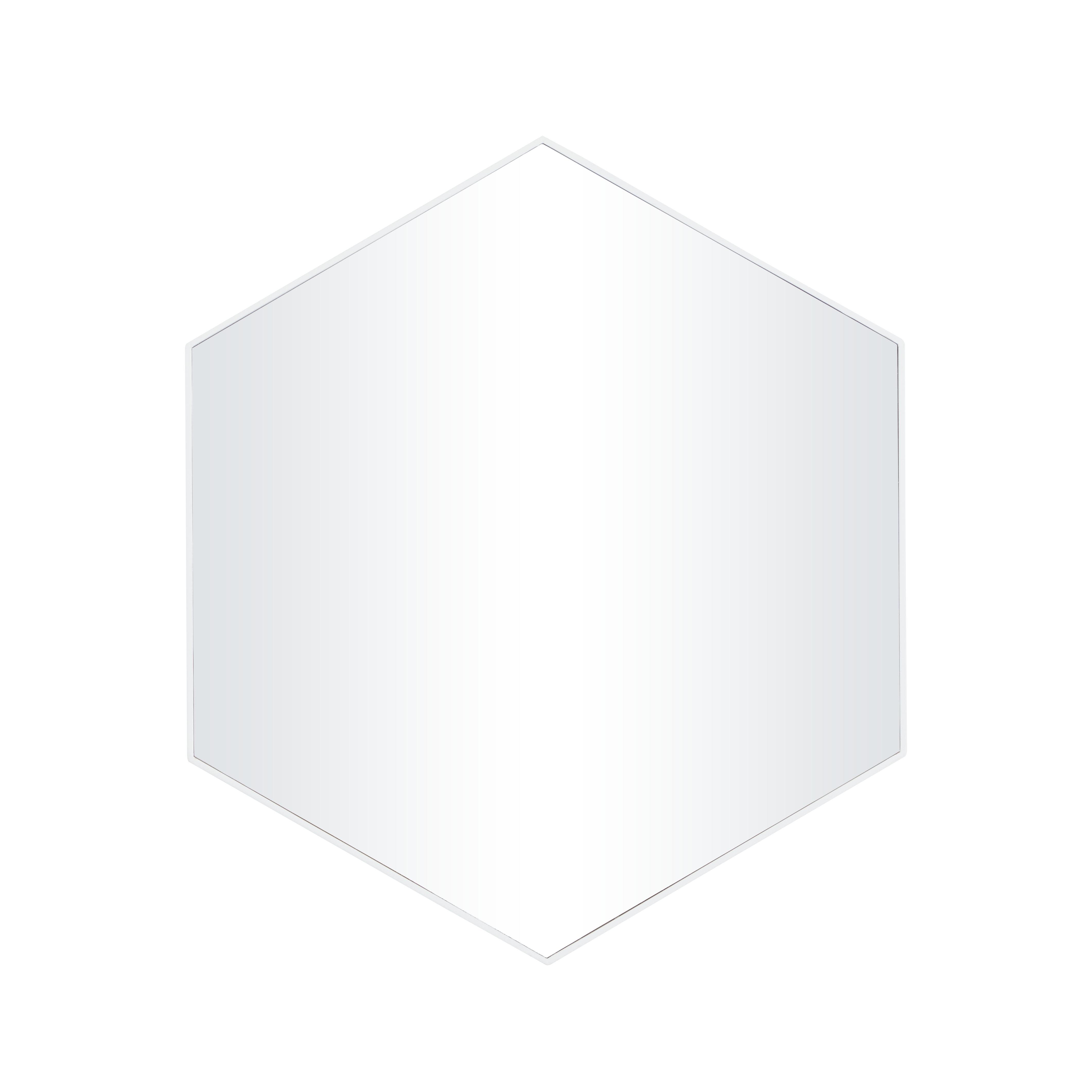 White Wooden  Hexagon Room Wall Mirror with Thin Minimalistic Frame, 24" x 2" x 21"