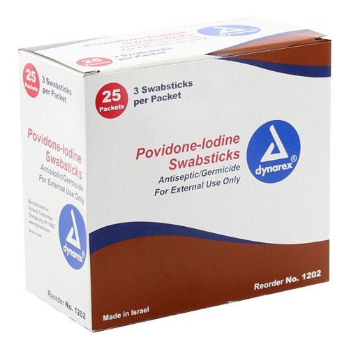 Povidone Iodine Swab Sticks - 50/Box