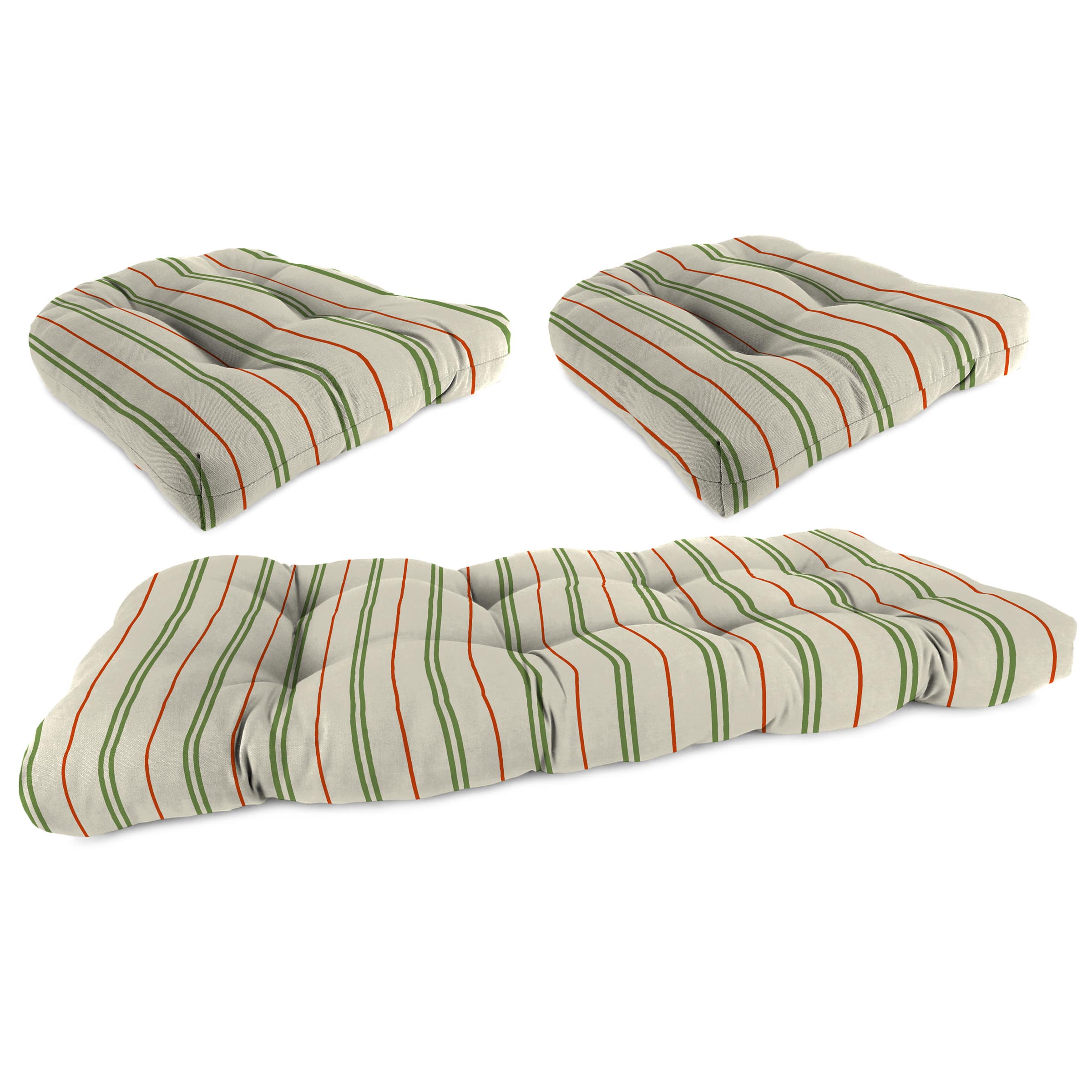 New 3-Piece Tufted Outdoor Patio Wicker Cushion Set for Bench and 2 Chair Seats - Picture 11 of 17