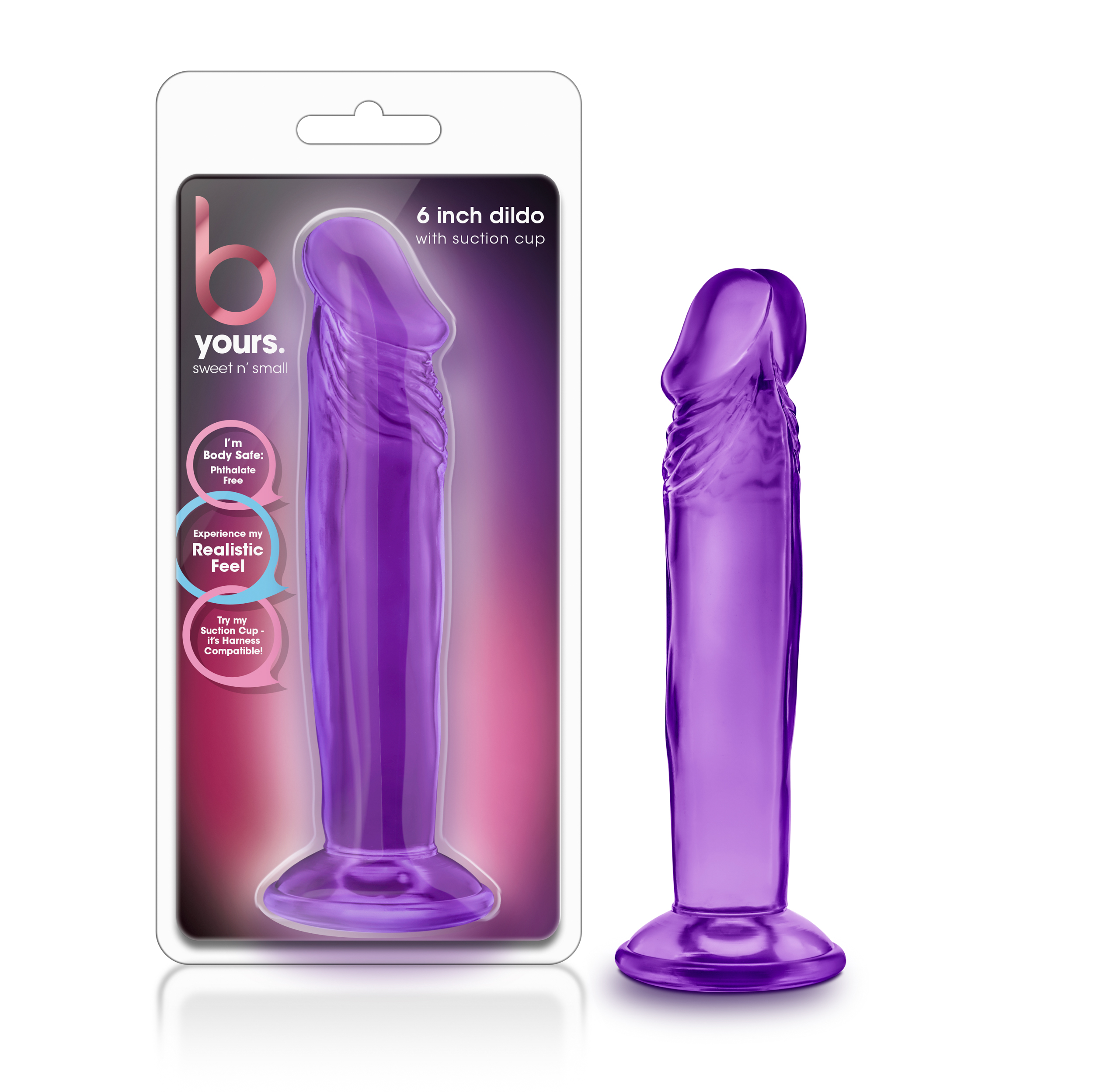 Blush B Yours Sweet N' Small 6 Realistic Purple 6.5-Inch Long Dildo With Suction Cup Base