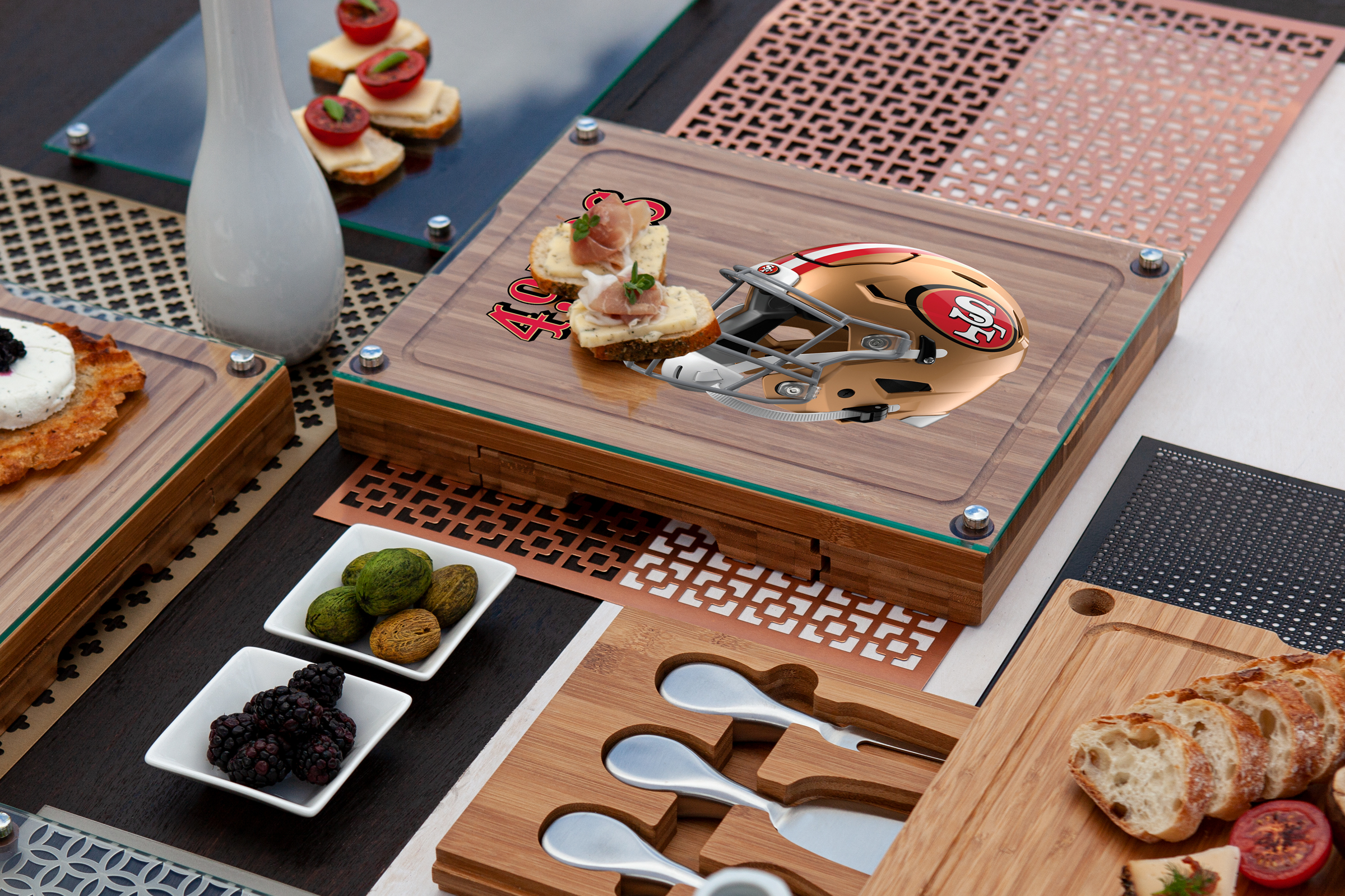 San Francisco 49ers - Concerto Glass Top Cheese Cutting Board & Tools Set