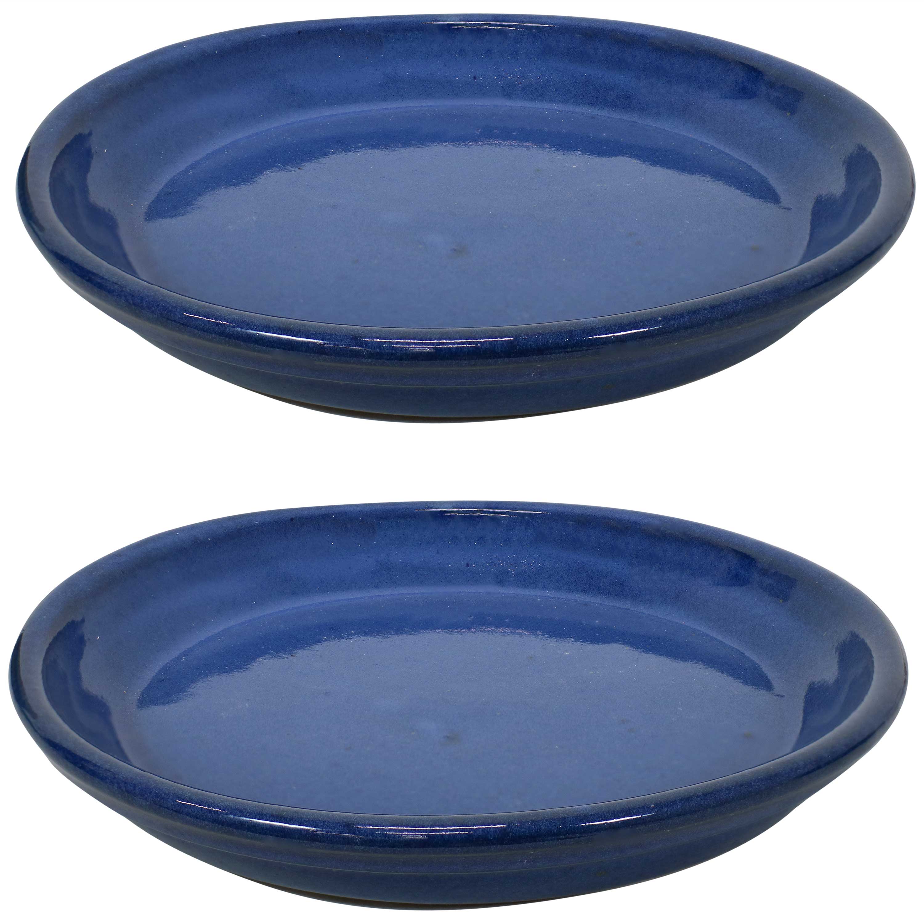 Sunnydaze Ceramic Planter Saucer - Imperial Blue - 9-Inch - Set of 2