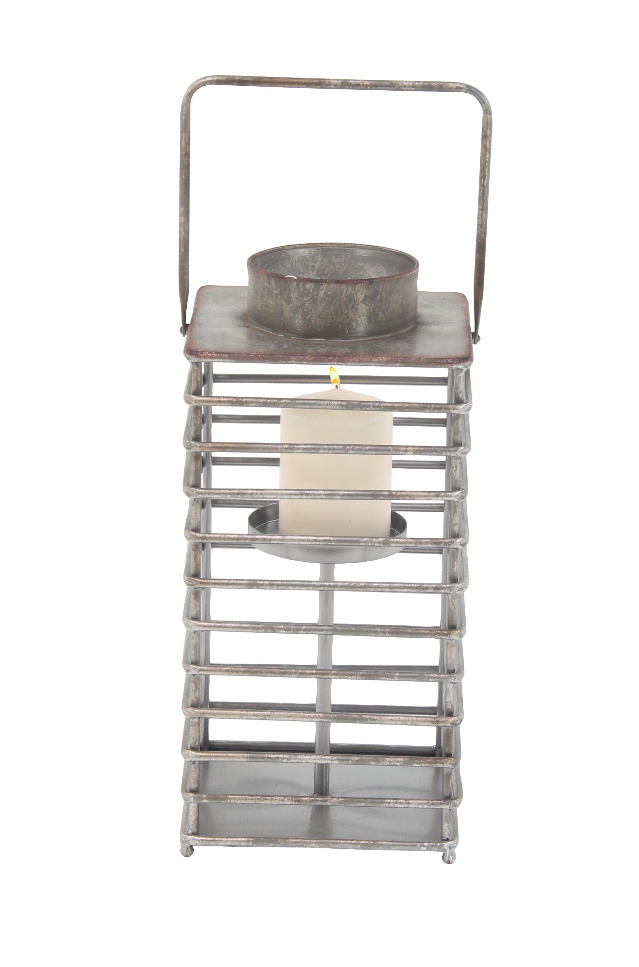 Silver Metal  Candle Lantern, 7" x 7" x 13"