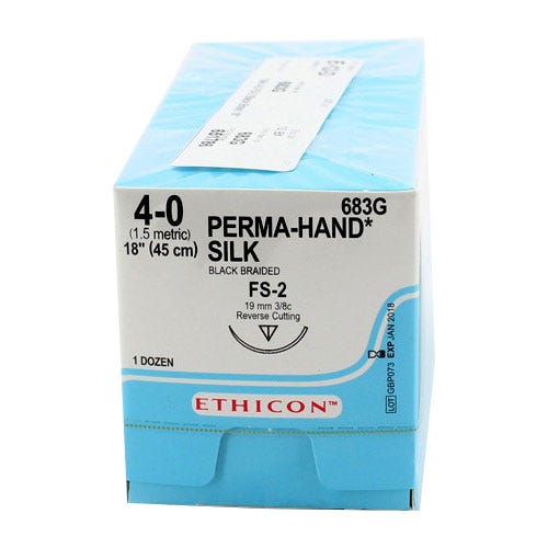 PERMA-HAND® Silk Black Braided Sutures, 4-0, FS-2, Reverse Cutting, 18" - 12/Box