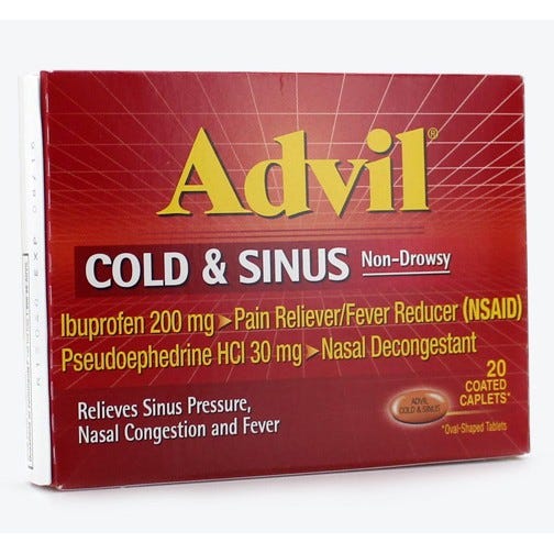 AdvilÂ® Cold & Sinus 200 mg/30 mg, 20 Count Caplets - 20/Box
