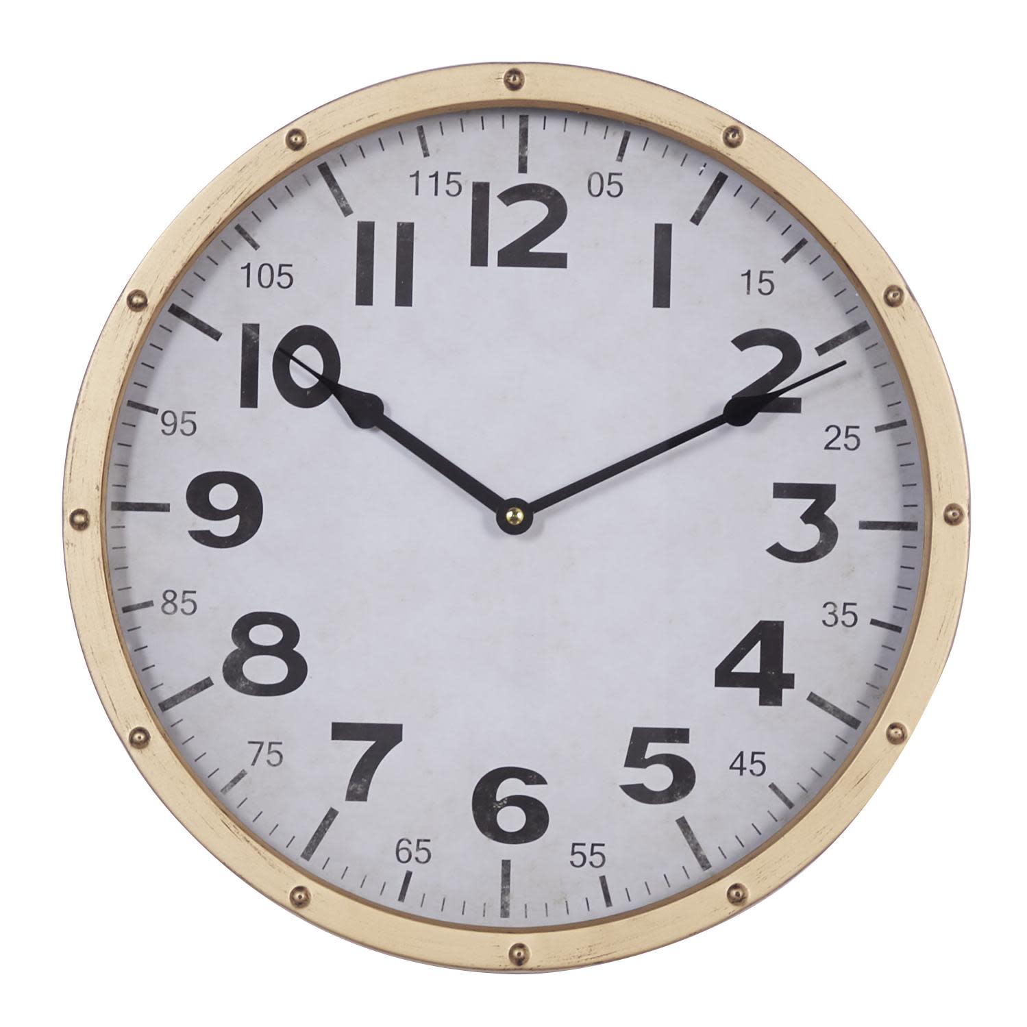 Round Gold Metal Wall Clock with Decorative Studs, 15.5"