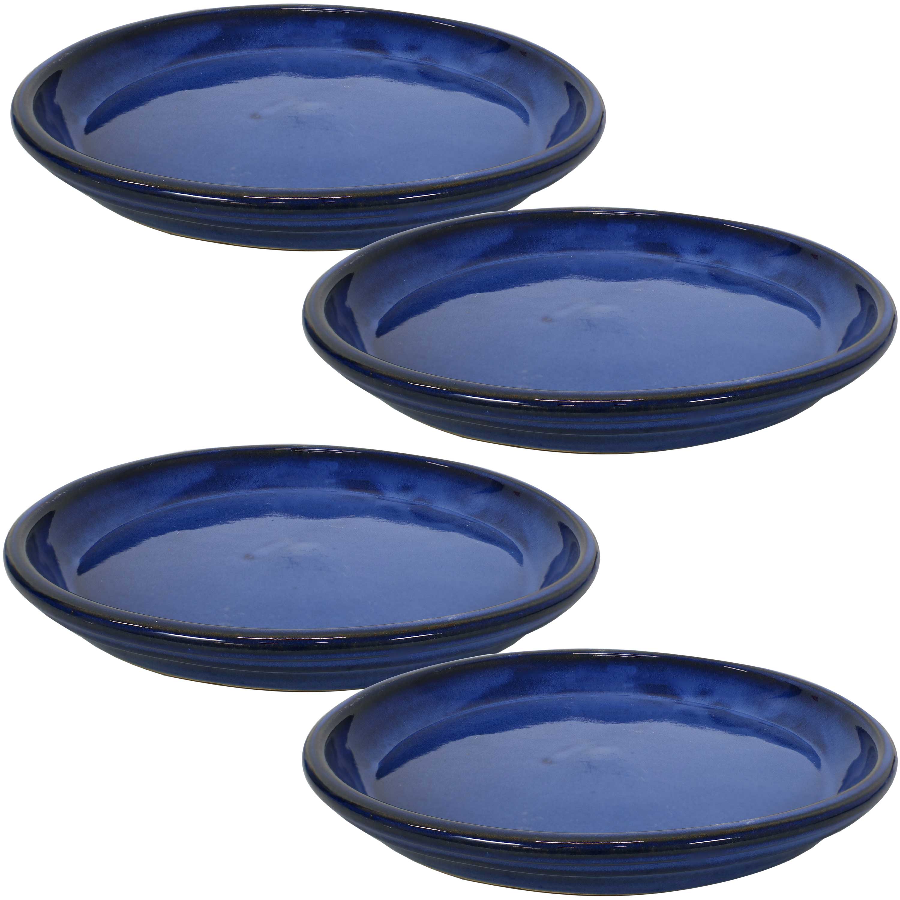 Sunnydaze Ceramic Planter Saucer - Imperial Blue - 12-Inch - Set of 4