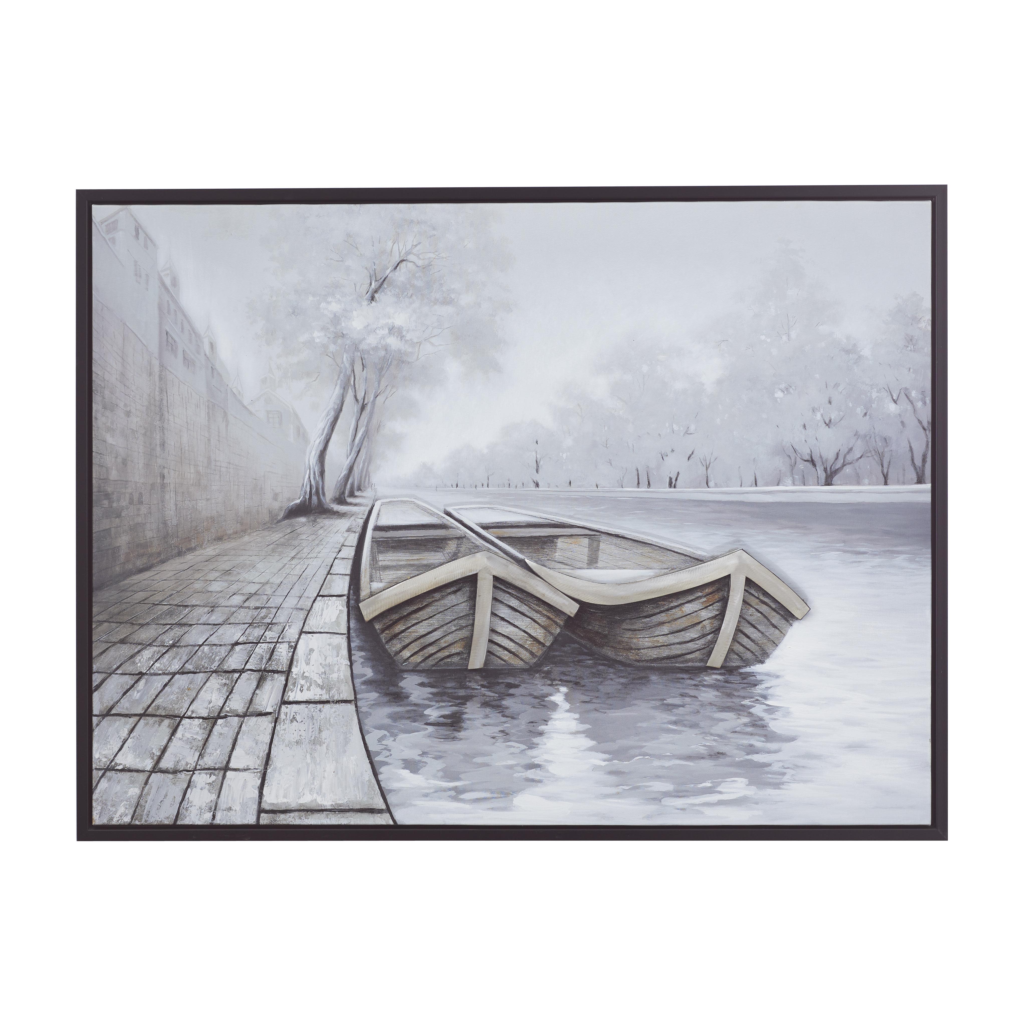 Multi Colored Canvas Sail Boat Framed Wall Art with Black Frame, 48" x 2" x 36"