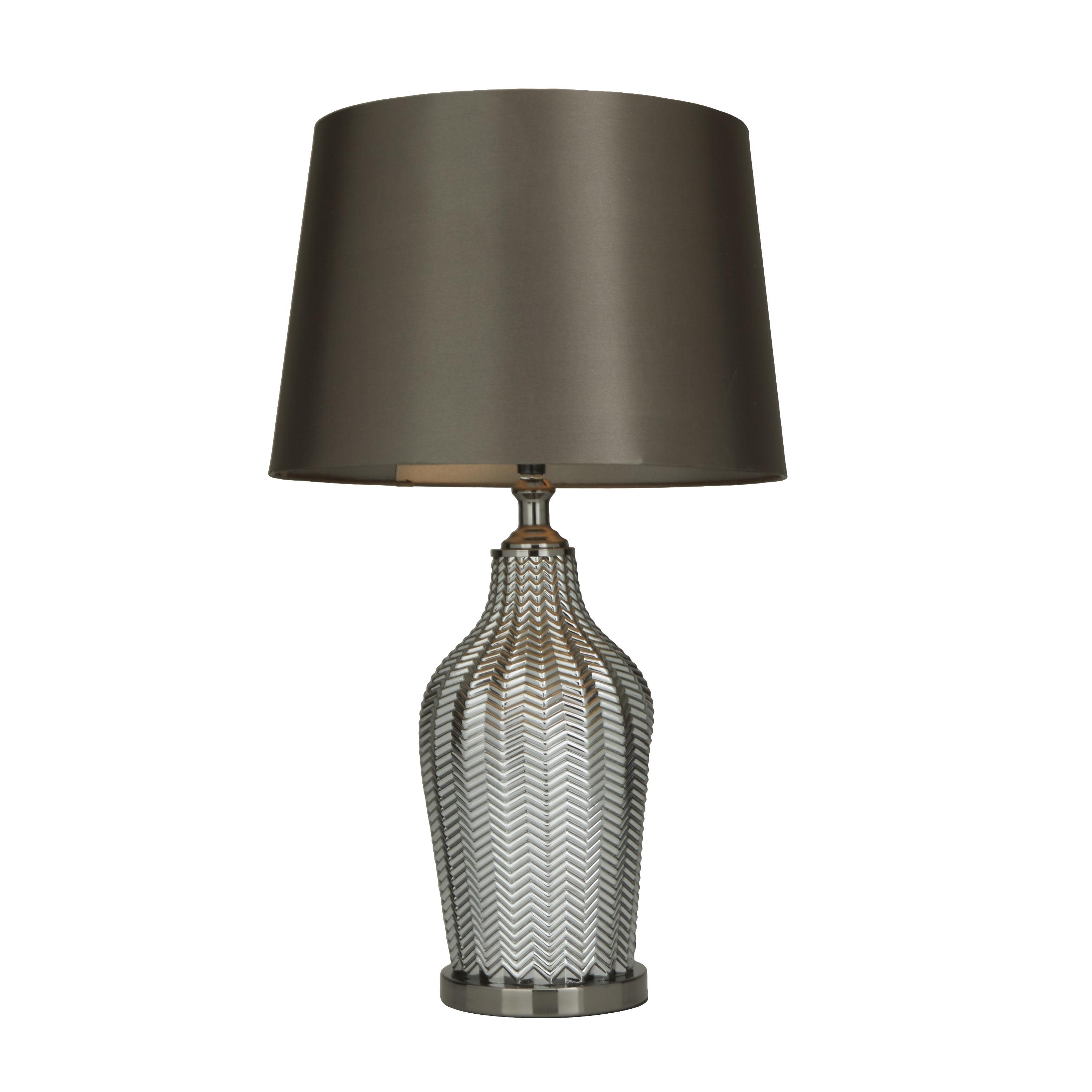 Silver Tempered Glass  Room Table Lamp with Chevron Pattern, 17" x 15" x 25"