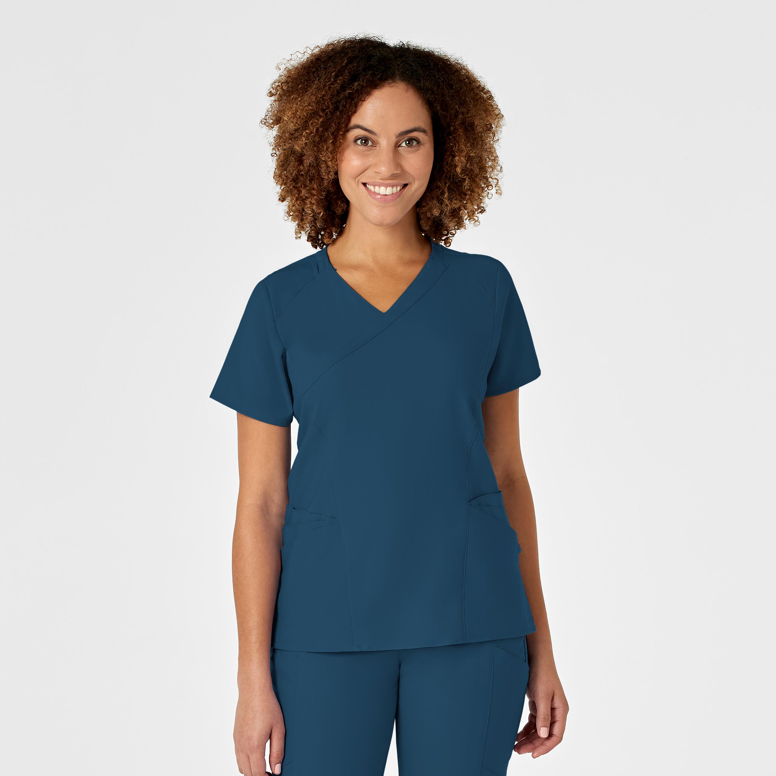 W123 Wink Women&#8216;s Mock Wrap Style Medical Uniform Top with Hidden Smart Phone Pocket WSL-Wonder Wink