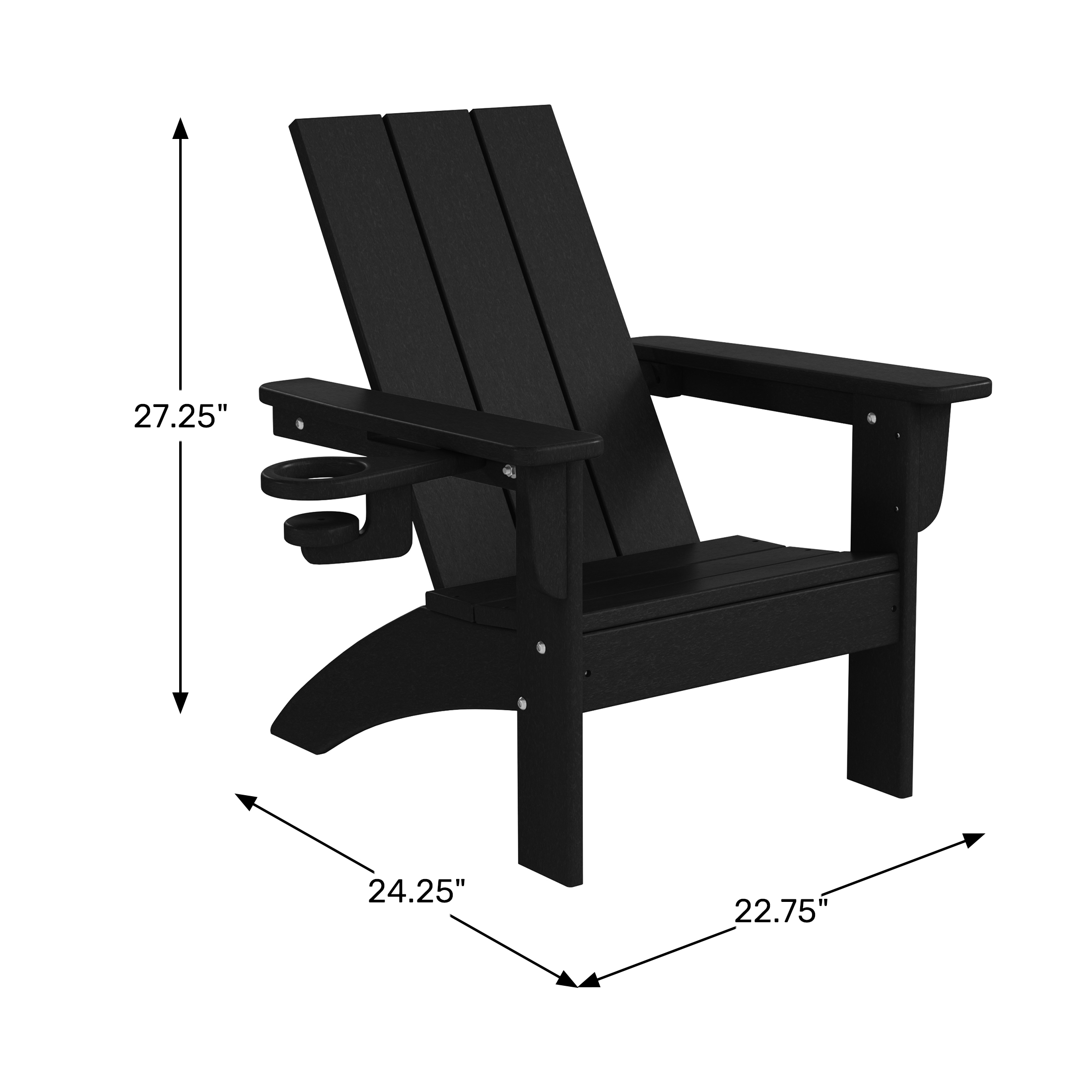 Kids Outdoor HDPE Plastic Modern Adirondack Patio Chairs with Cup Holders (Set of 2) WWT Spec Image